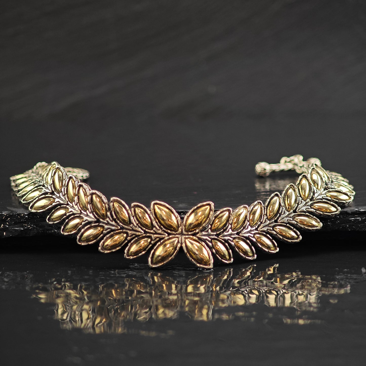 Vintage John Hardy Leaf Link 18k Accent Sterling Silver Bracelet 6 1/4" BR3098
