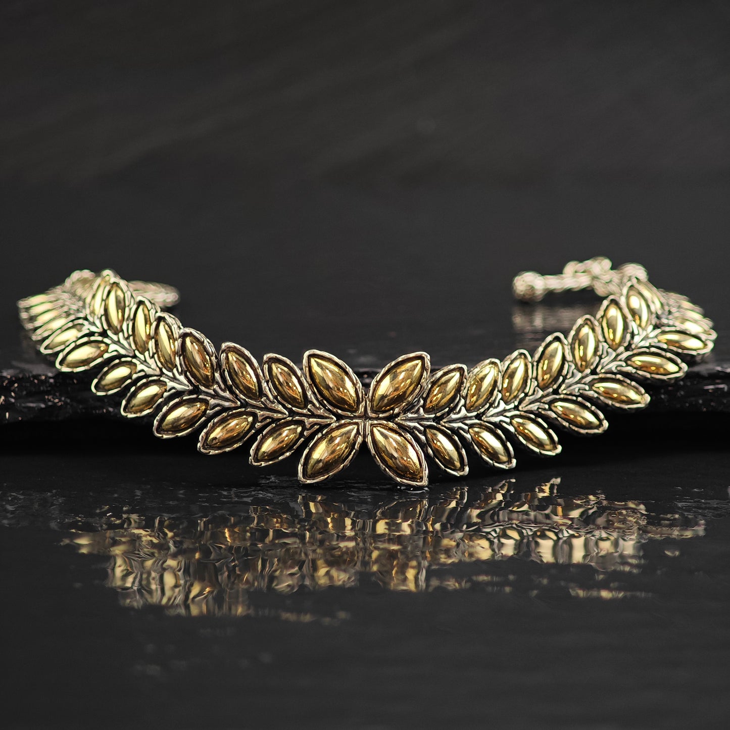 Vintage John Hardy Leaf Link 18k Accent Sterling Silver Bracelet 6 1/4" BR3098
