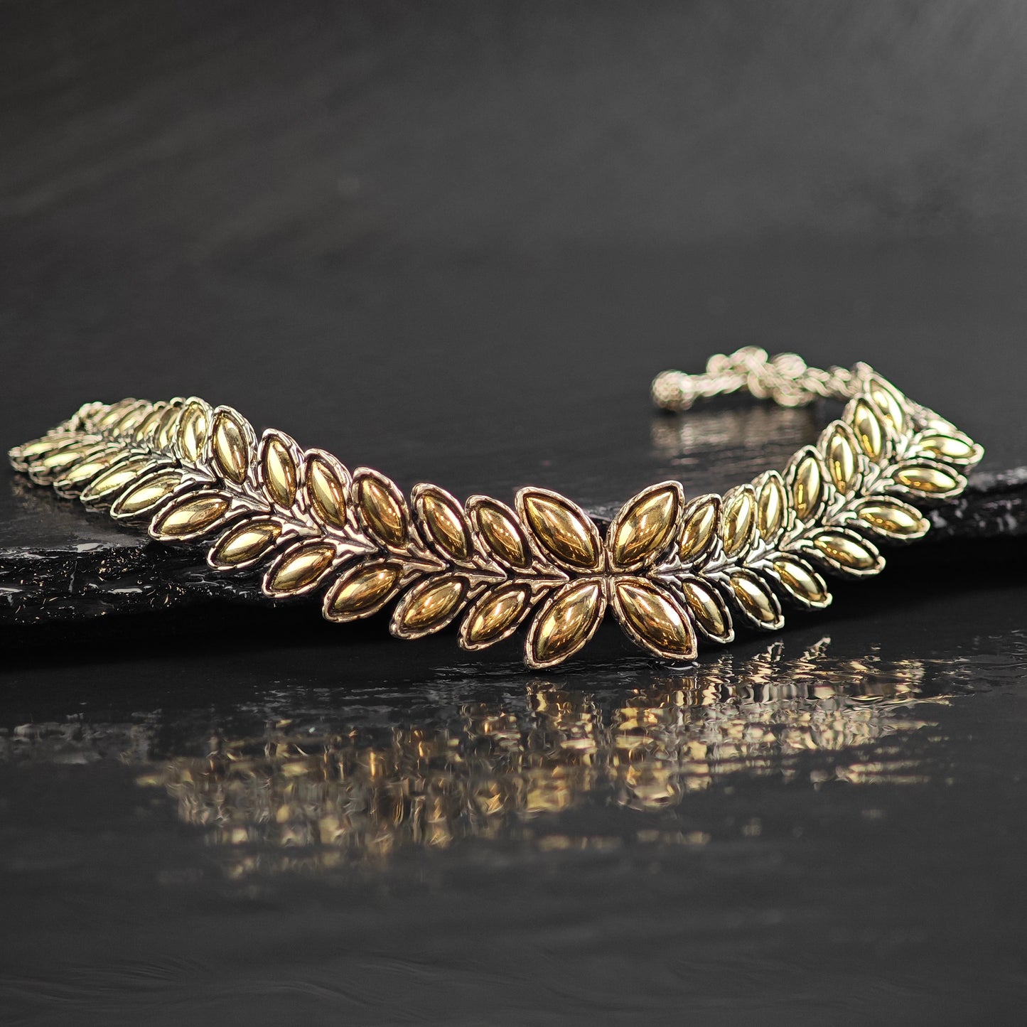Vintage John Hardy Leaf Link 18k Accent Sterling Silver Bracelet 6 1/4" BR3098