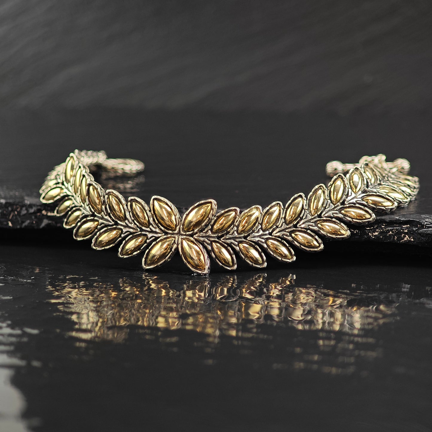 Vintage John Hardy Leaf Link 18k Accent Sterling Silver Bracelet 6 1/4" BR3098
