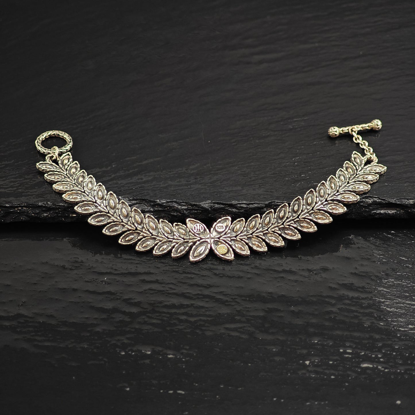 Vintage John Hardy Leaf Link 18k Accent Sterling Silver Bracelet 6 1/4" BR3098