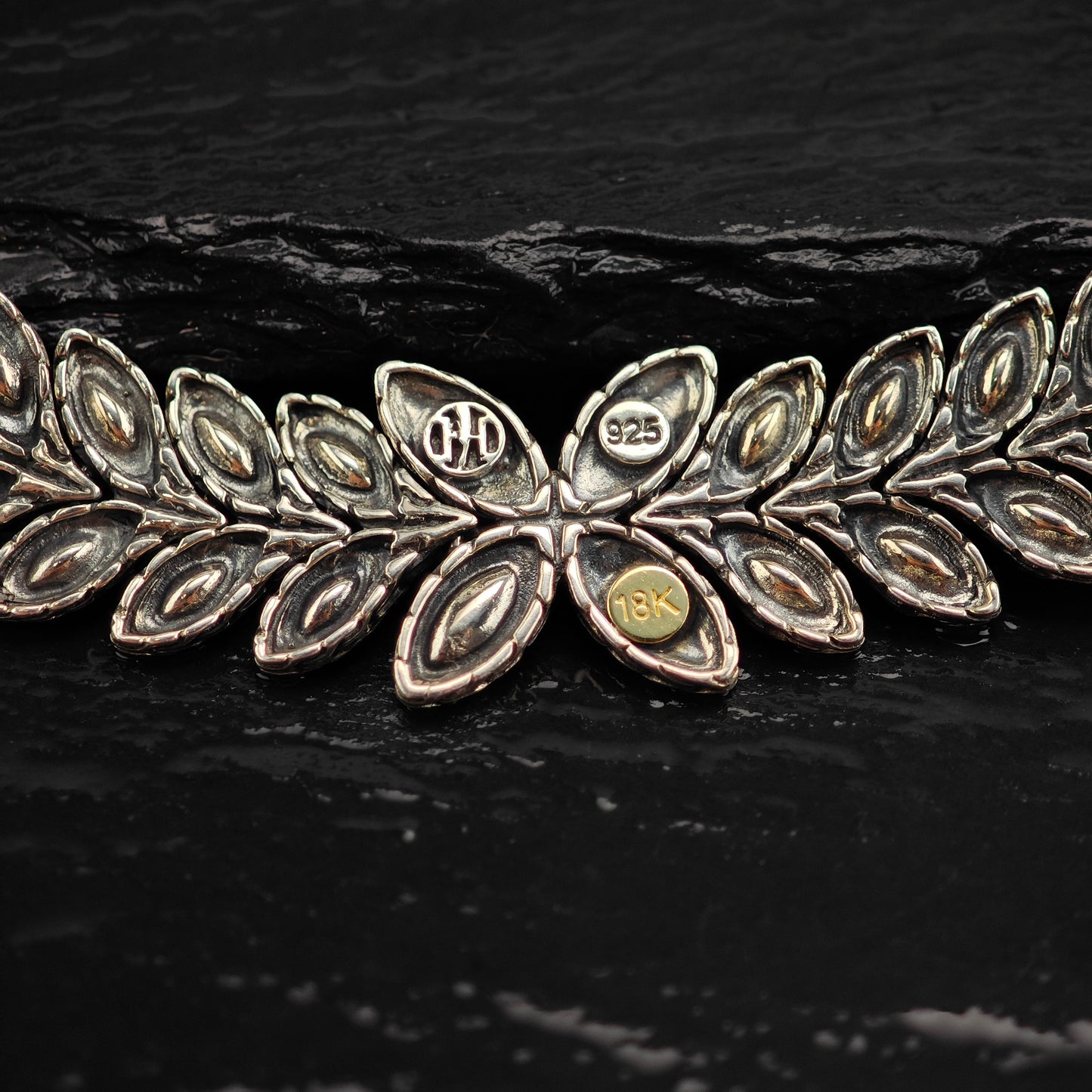 Vintage John Hardy Leaf Link 18k Accent Sterling Silver Bracelet 6 1/4" BR3098