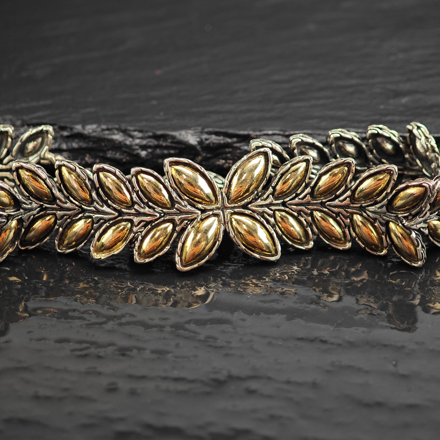 Vintage John Hardy Leaf Link 18k Accent Sterling Silver Bracelet 6 1/4" BR3098