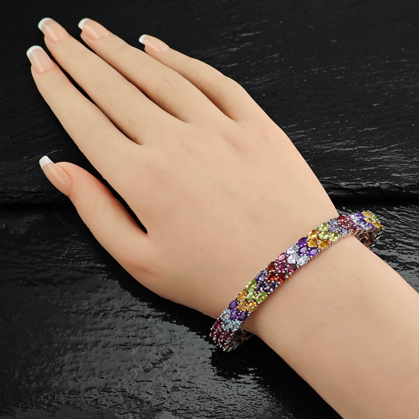 Multi Gemstone Sterling Silver Bracelet 7 1/2" BR3093Gra