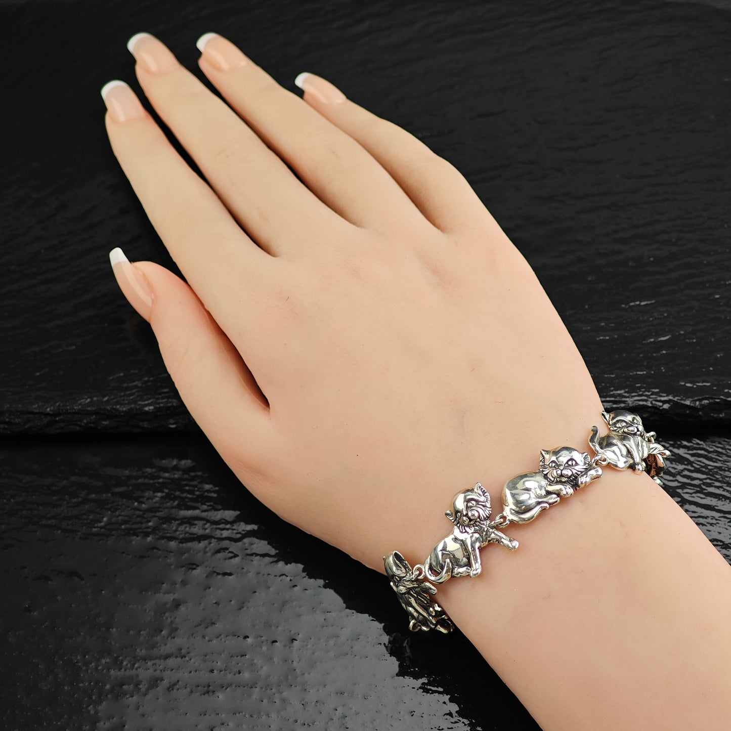 Vintage Kabana Cat Link Sterling Silver Bracelet 7" BR3097