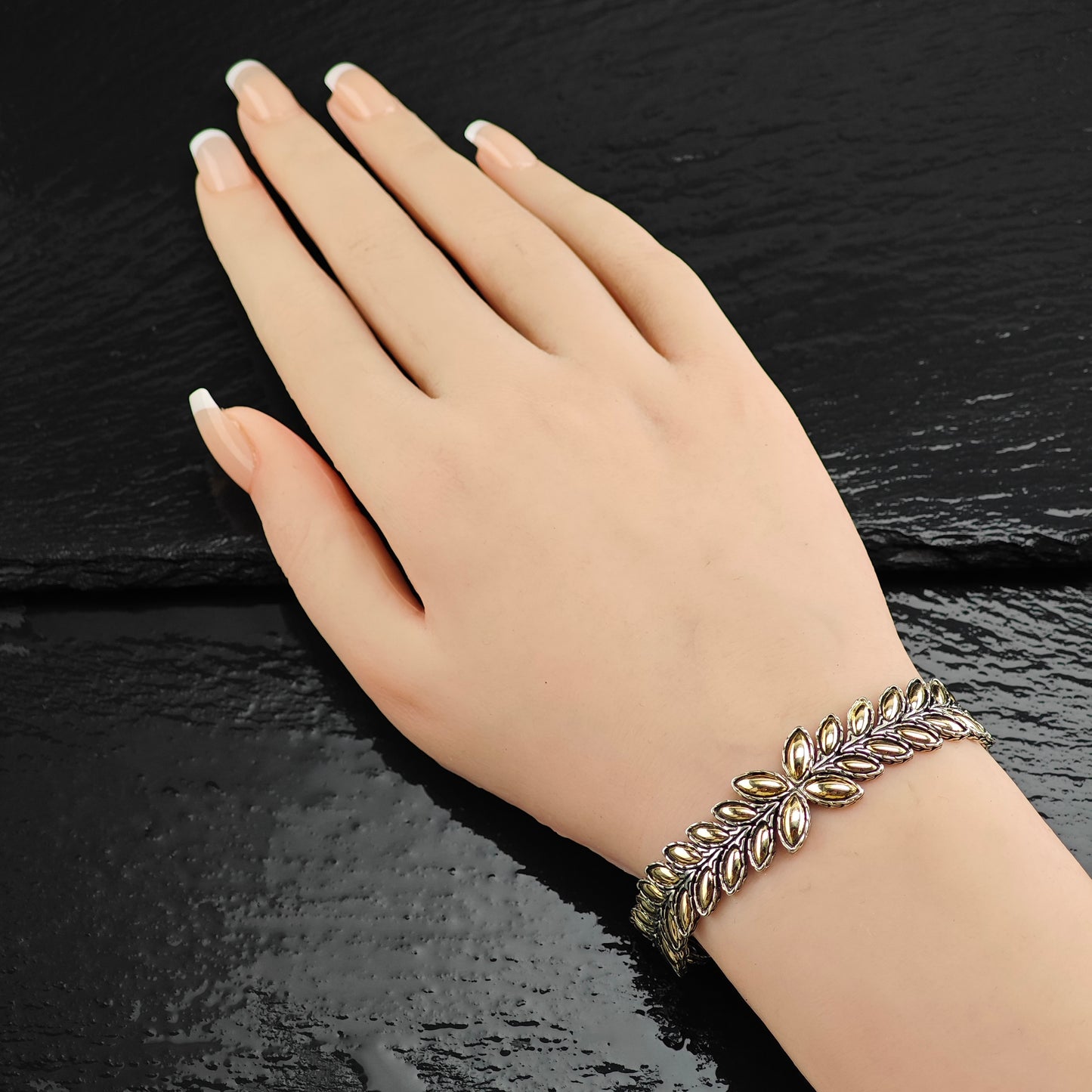 Vintage John Hardy Leaf Link 18k Accent Sterling Silver Bracelet 6 1/4" BR3098