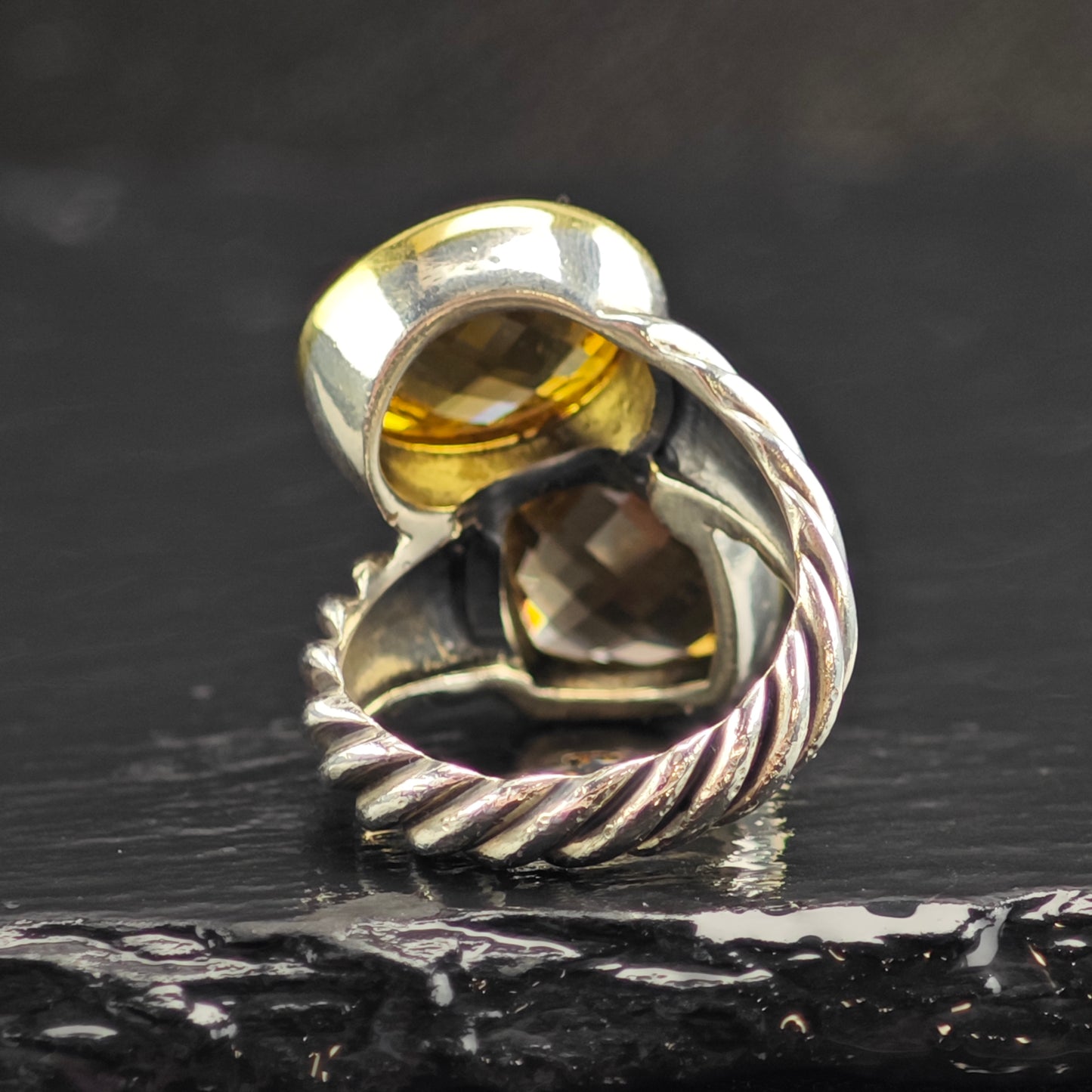 Vintage David Yurman Citrine & Smoky Quartz 18k Bezel Sterling Silver Ring Sz 5 1/2 R6574