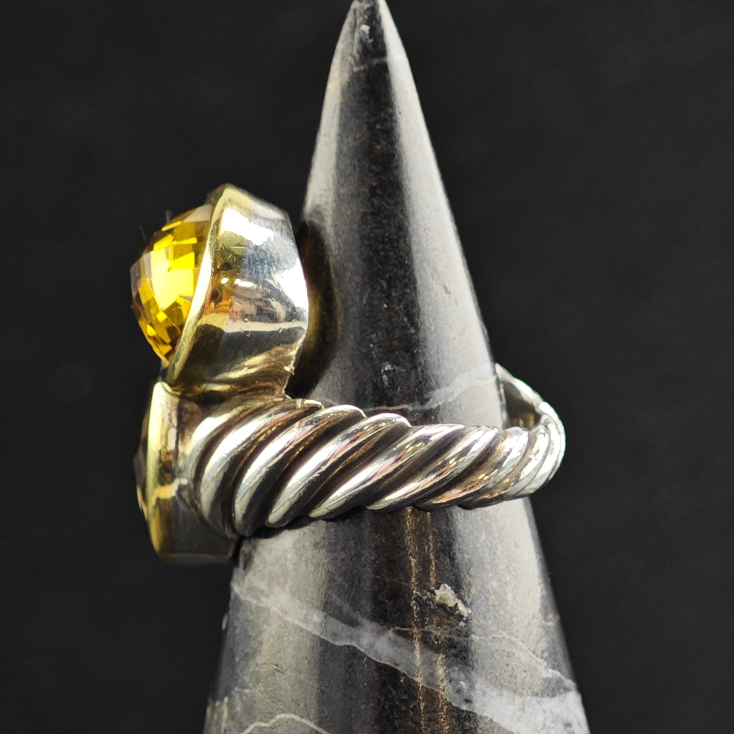 Vintage David Yurman Citrine & Smoky Quartz 18k Bezel Sterling Silver Ring Sz 5 1/2 R6574
