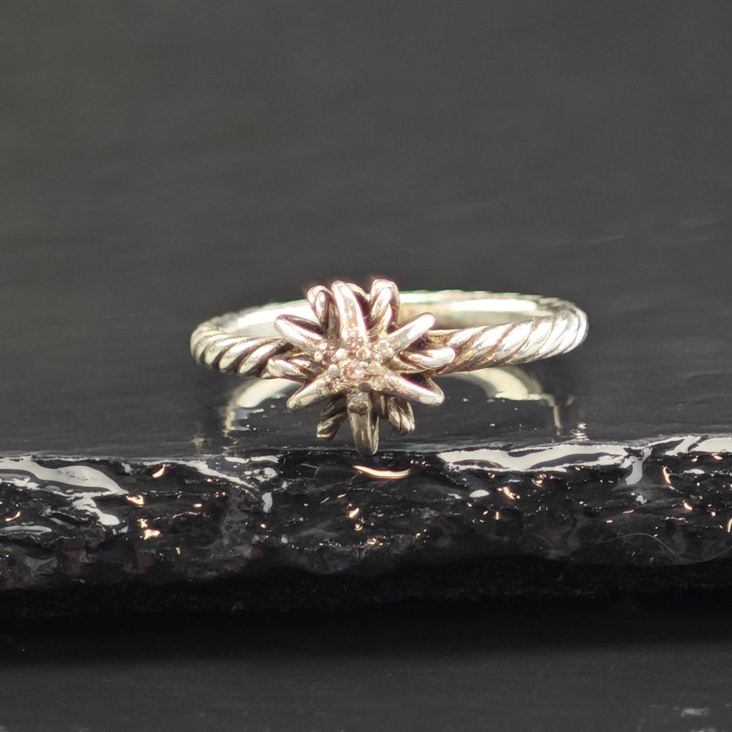 AS IS Vintage David Yurman Diamond Starburst Sterling Silver Ring Sz 8 R6584