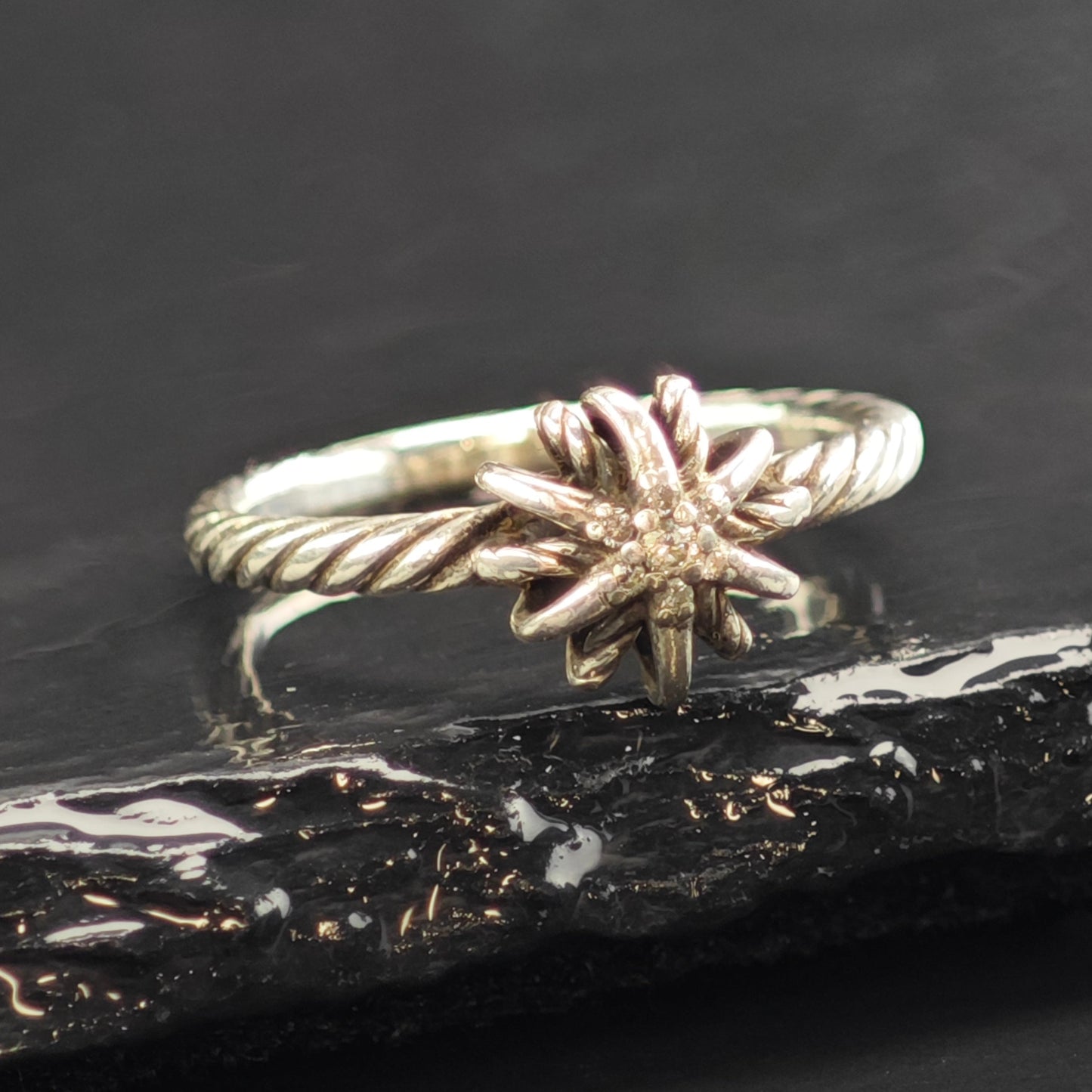 AS IS Vintage David Yurman Diamond Starburst Sterling Silver Ring Sz 8 R6584