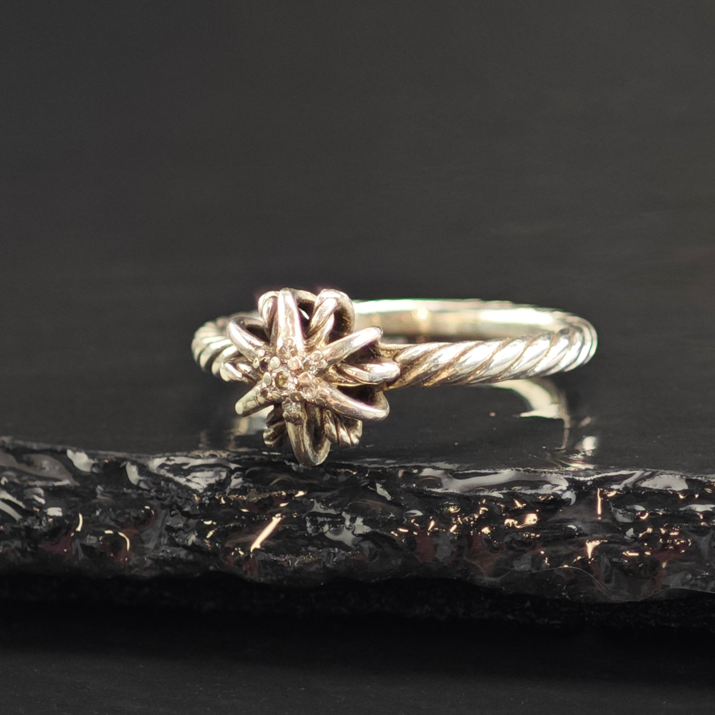 AS IS Vintage David Yurman Diamond Starburst Sterling Silver Ring Sz 8 R6584