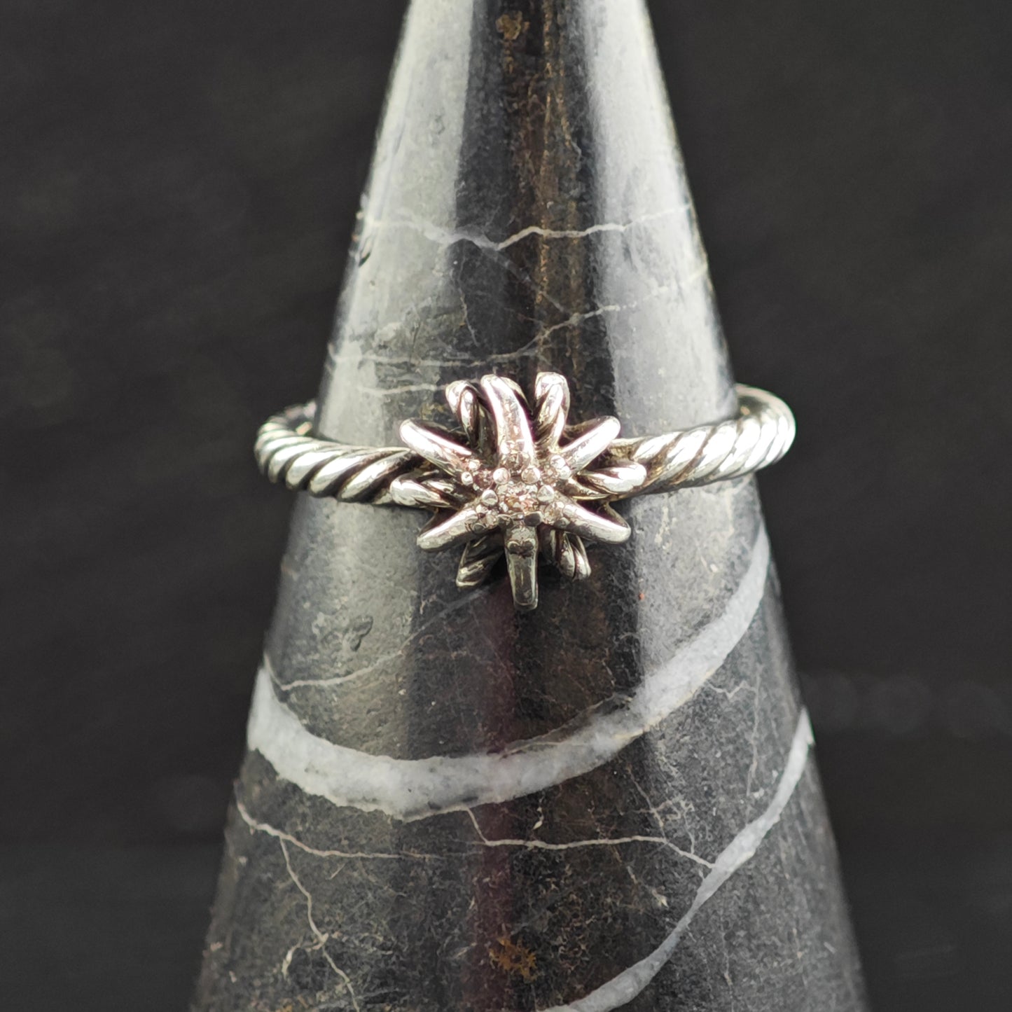 AS IS Vintage David Yurman Diamond Starburst Sterling Silver Ring Sz 8 R6584