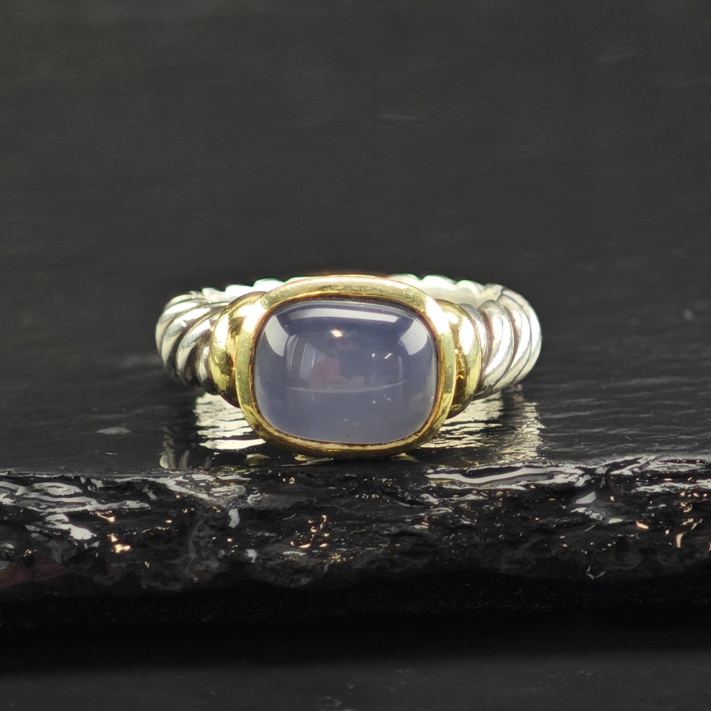 Vintage David Yurman Chalcedony 14k Gold Bezel Sterling Silver Ring Sz 6 3/4  R6581
