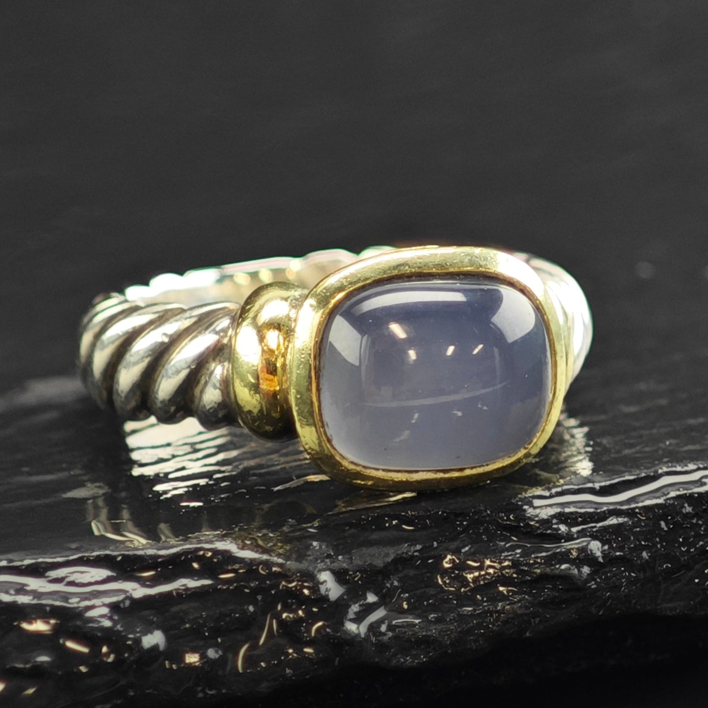 Vintage David Yurman Chalcedony 14k Gold Bezel Sterling Silver Ring Sz 6 3/4  R6581