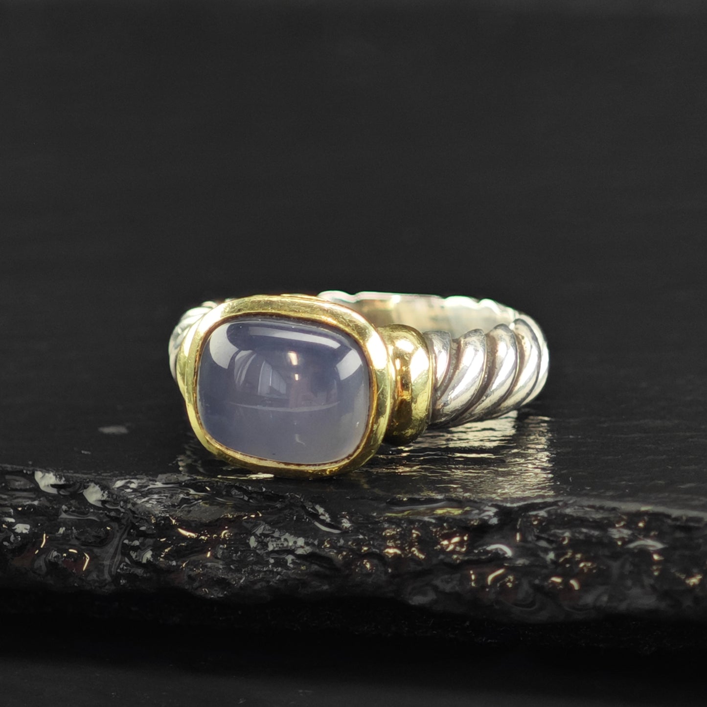 Vintage David Yurman Chalcedony 14k Gold Bezel Sterling Silver Ring Sz 6 3/4  R6581