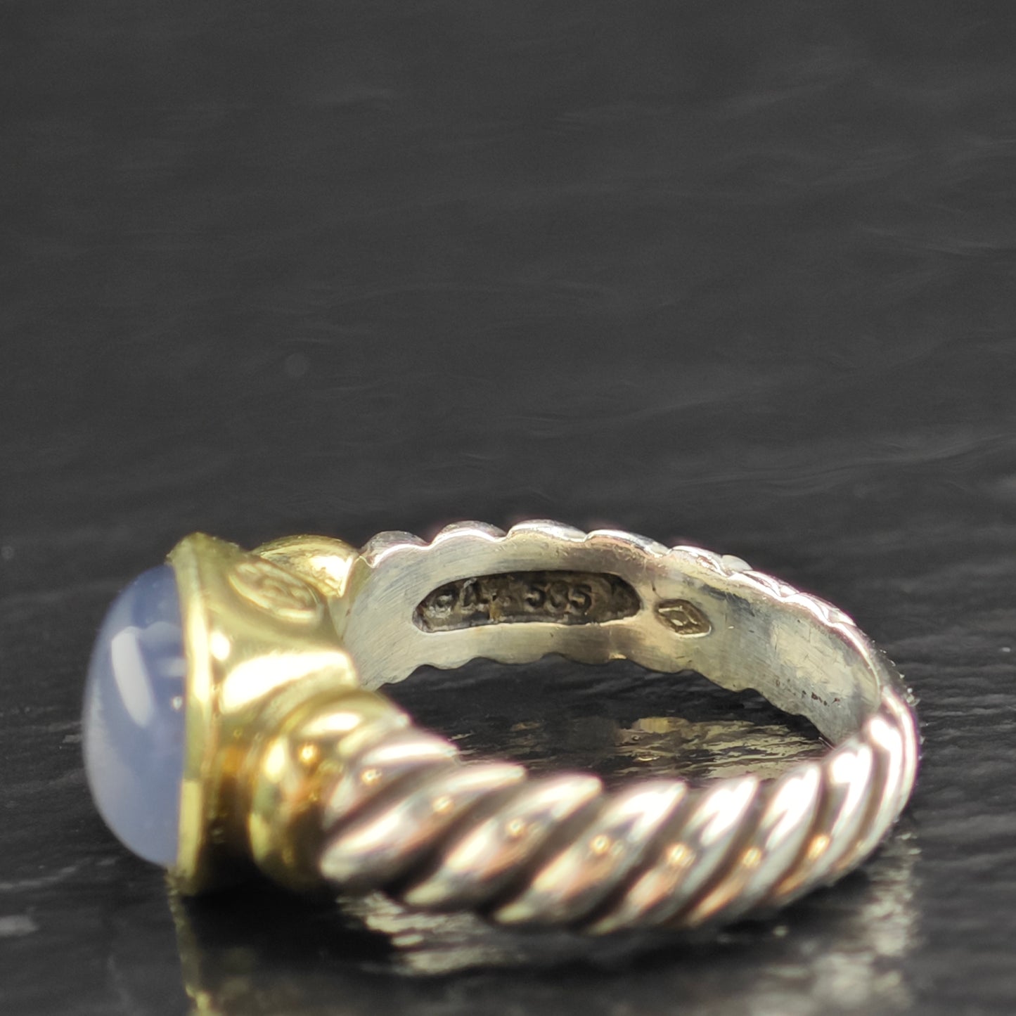 Vintage David Yurman Chalcedony 14k Gold Bezel Sterling Silver Ring Sz 6 3/4  R6581