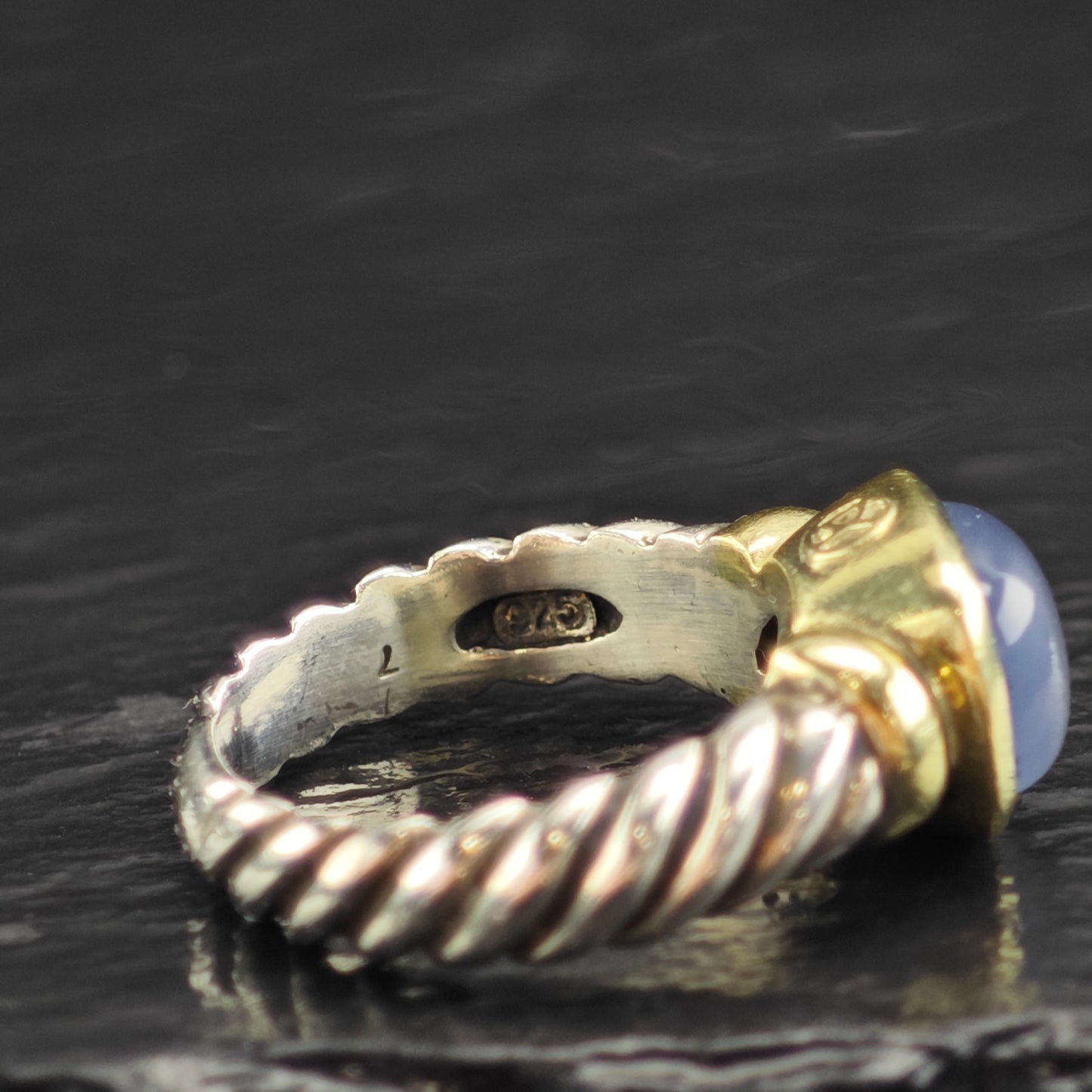 Vintage David Yurman Chalcedony 14k Gold Bezel Sterling Silver Ring Sz 6 3/4  R6581
