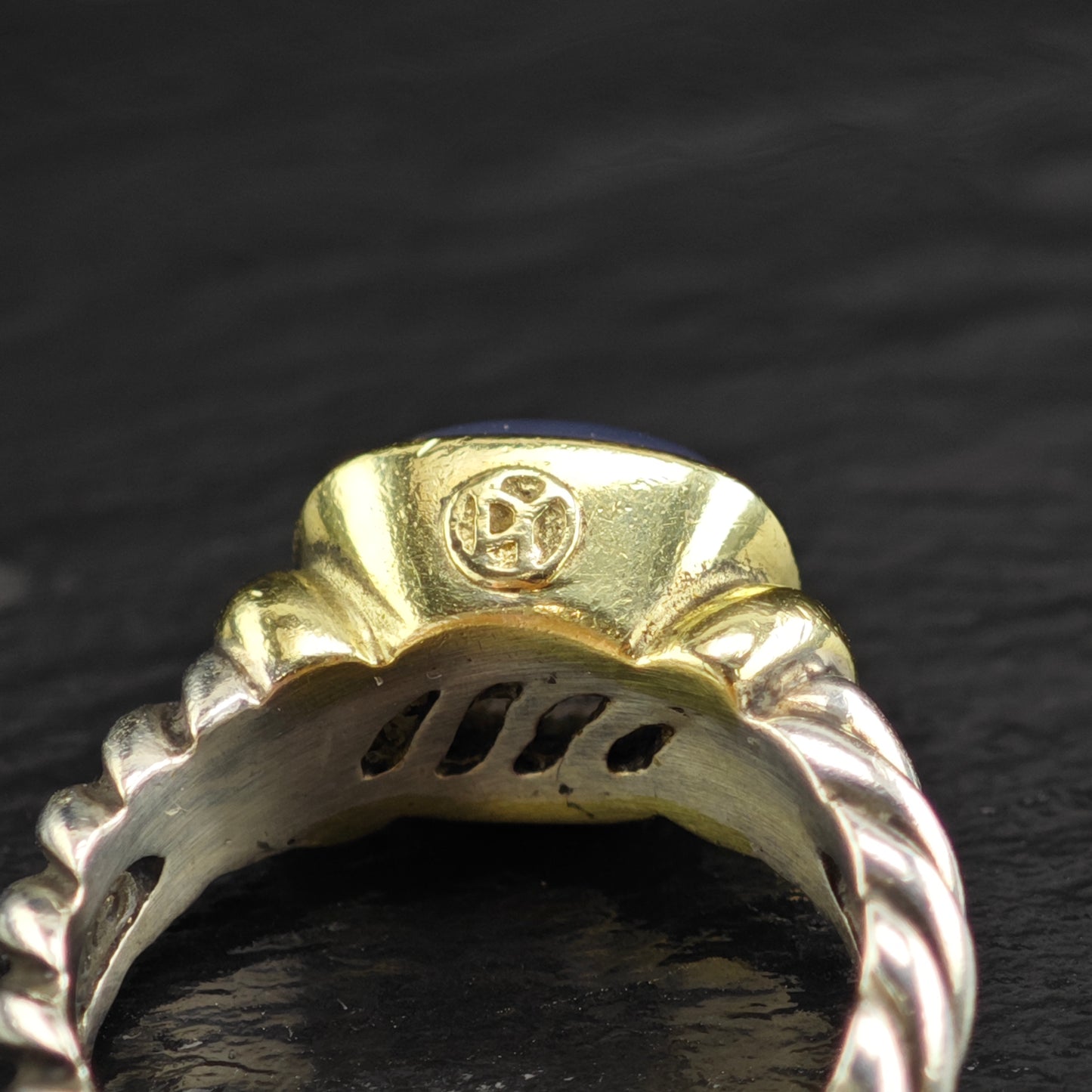 Vintage David Yurman Chalcedony 14k Gold Bezel Sterling Silver Ring Sz 6 3/4  R6581