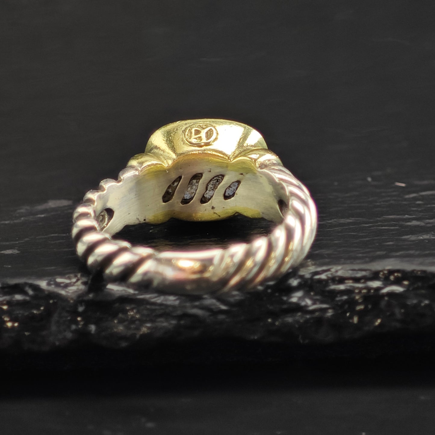 Vintage David Yurman Chalcedony 14k Gold Bezel Sterling Silver Ring Sz 6 3/4  R6581