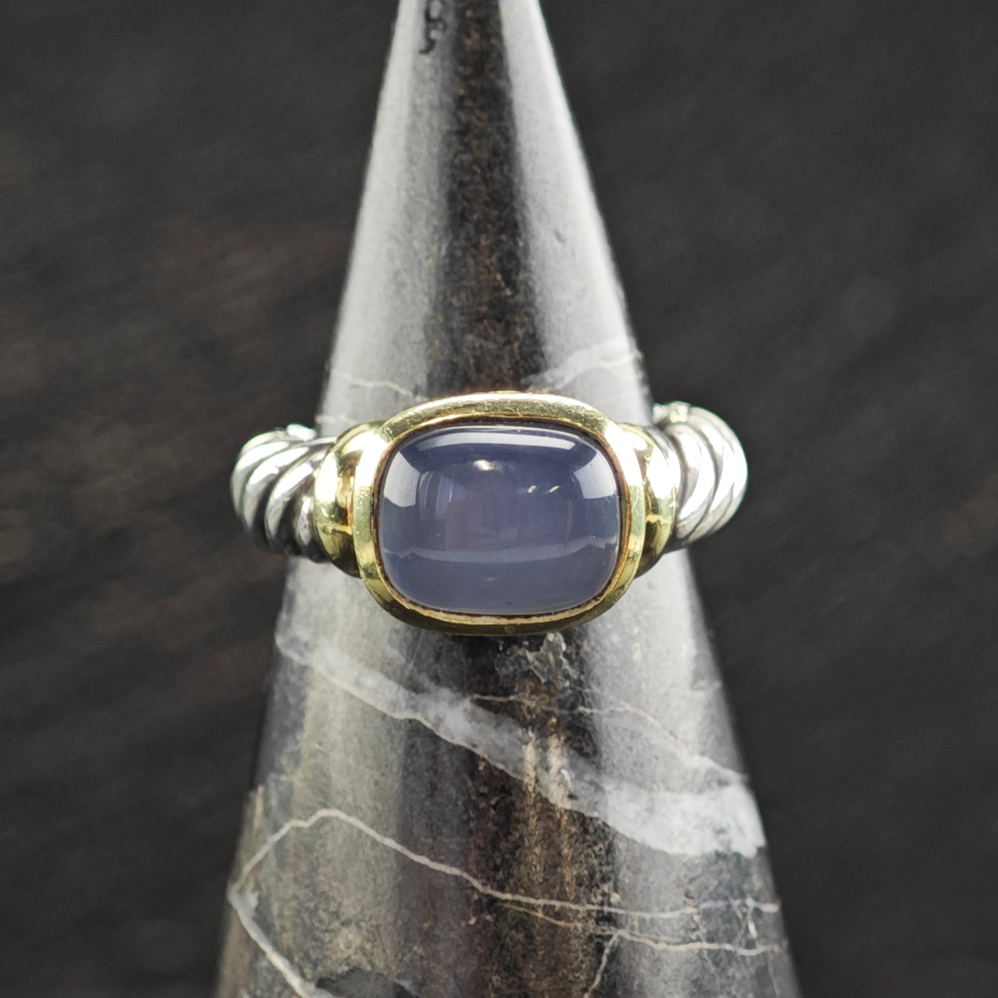 Vintage David Yurman Chalcedony 14k Gold Bezel Sterling Silver Ring Sz 6 3/4  R6581