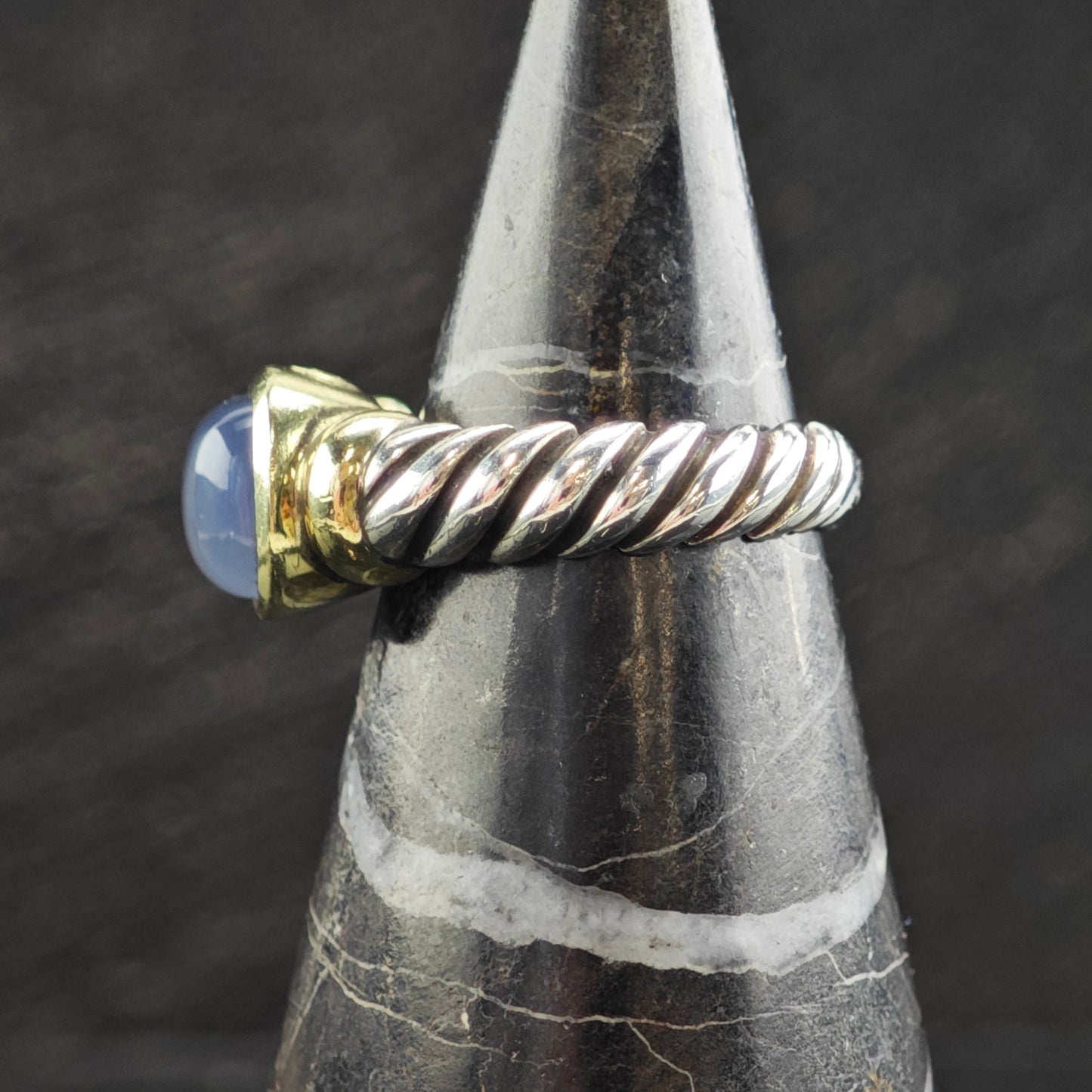 Vintage David Yurman Chalcedony 14k Gold Bezel Sterling Silver Ring Sz 6 3/4  R6581