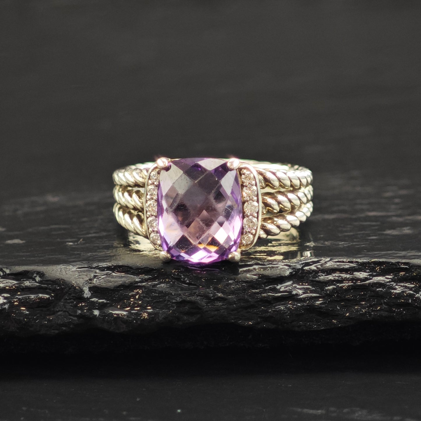 Vintage David Yurman Amethyst & Diamond Sterling Silver Ring Sz 5 3/4 R6603