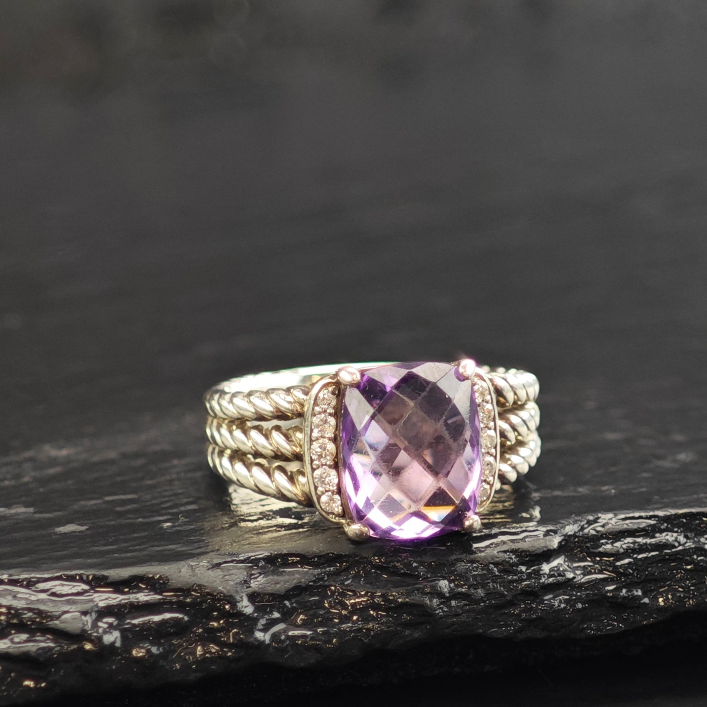 Vintage David Yurman Amethyst & Diamond Sterling Silver Ring Sz 5 3/4 R6603
