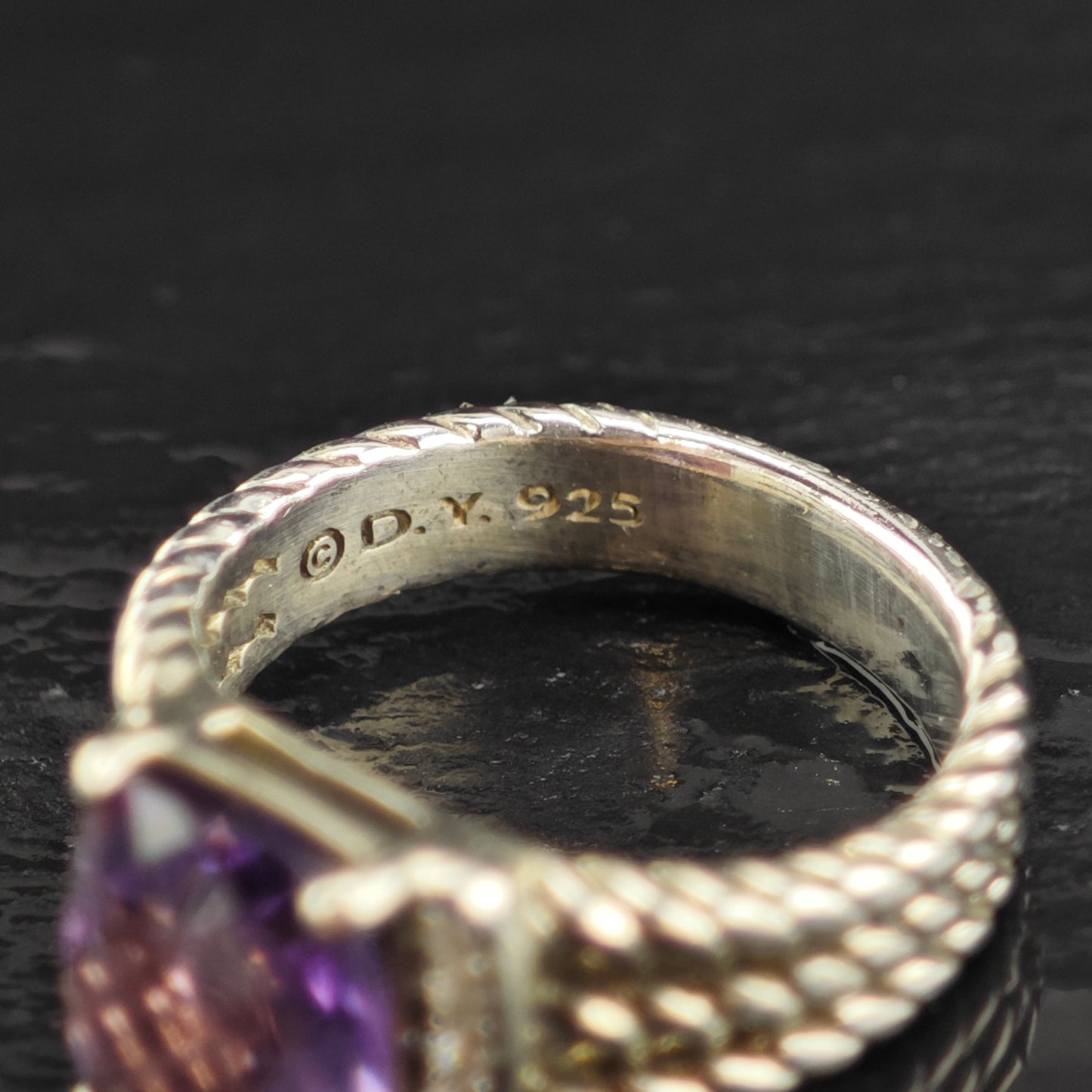 Vintage David Yurman Amethyst & Diamond Sterling Silver Ring Sz 5 3/4 R6603