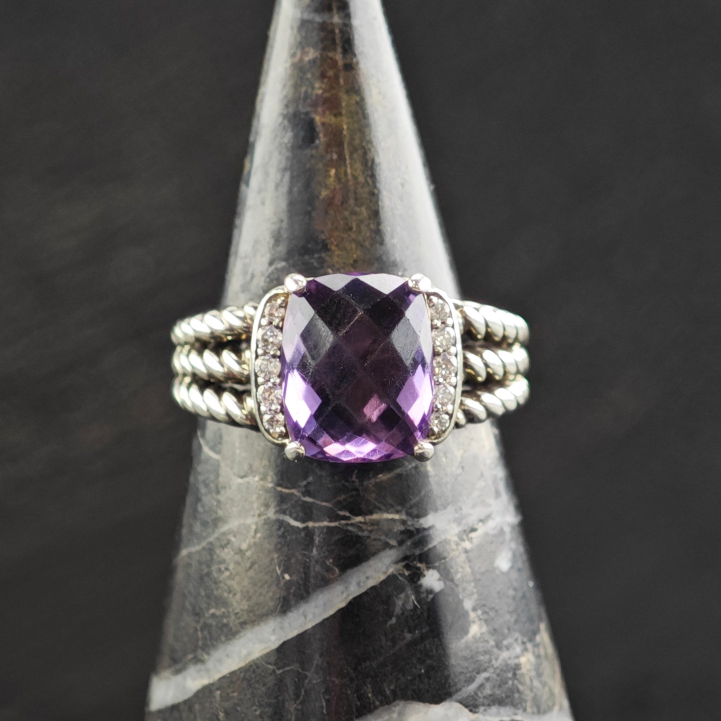 Vintage David Yurman Amethyst & Diamond Sterling Silver Ring Sz 5 3/4 R6603