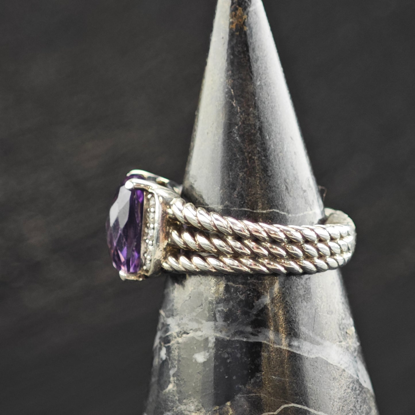 Vintage David Yurman Amethyst & Diamond Sterling Silver Ring Sz 5 3/4 R6603