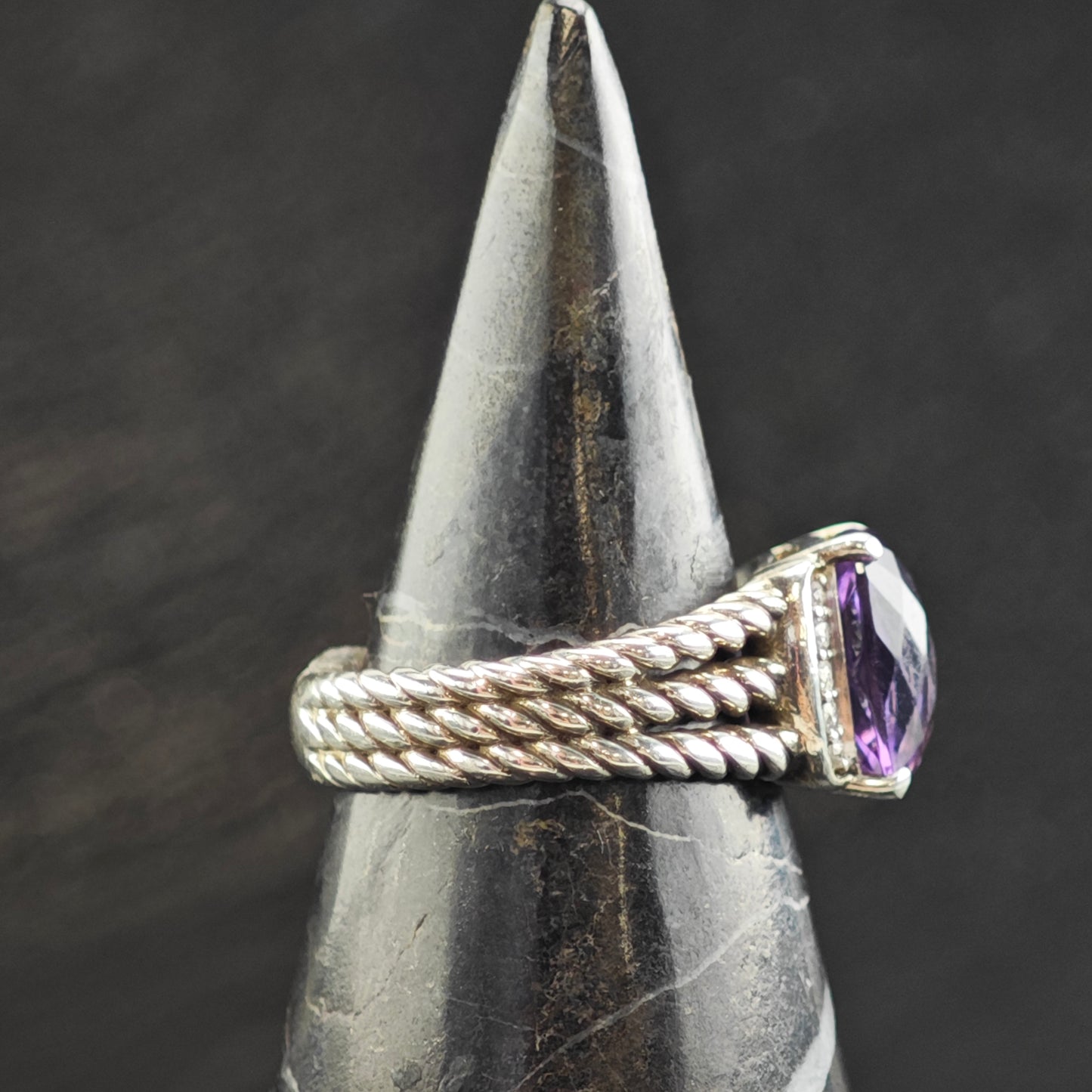 Vintage David Yurman Amethyst & Diamond Sterling Silver Ring Sz 5 3/4 R6603