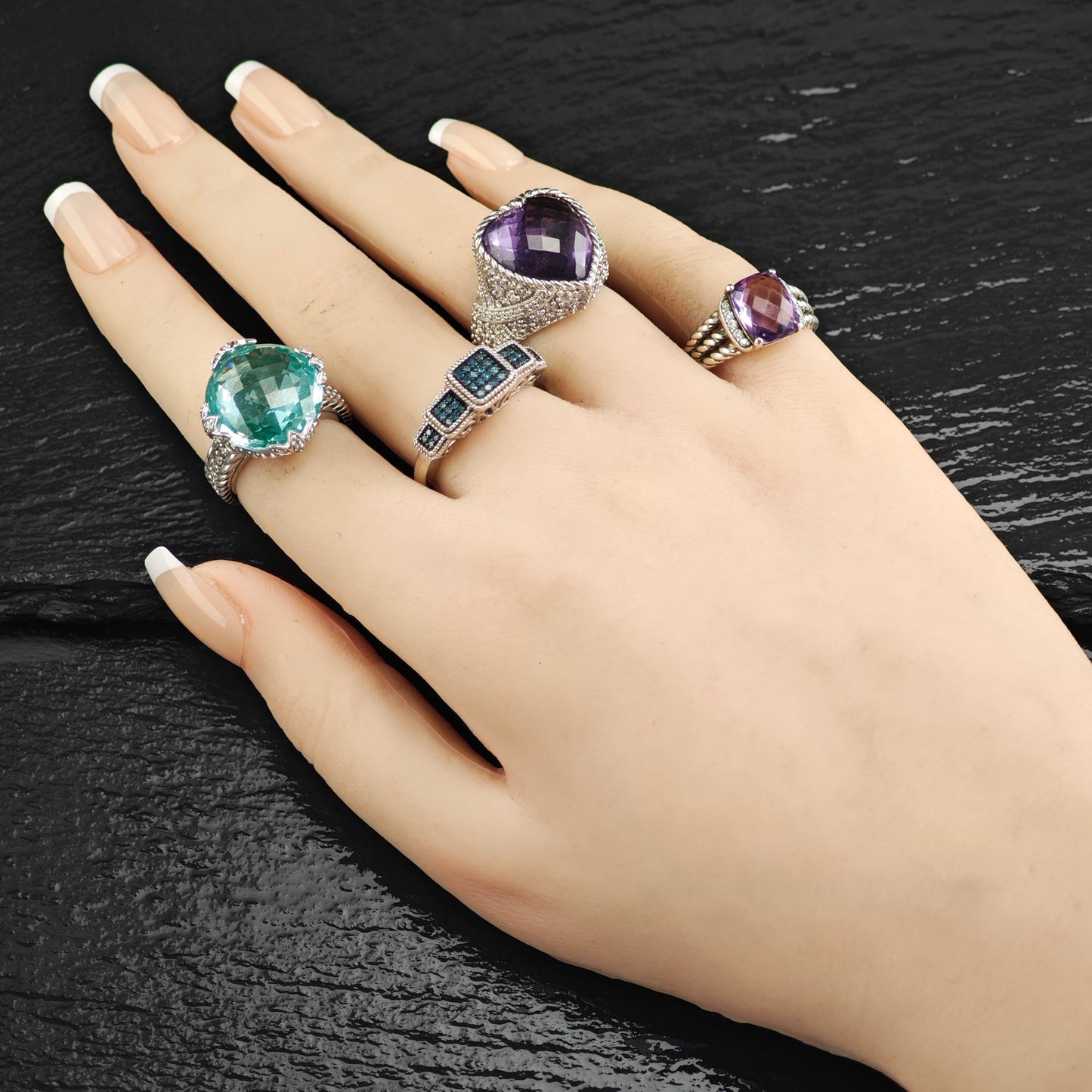 Vintage David Yurman Amethyst & Diamond Sterling Silver Ring Sz 5 3/4 R6603