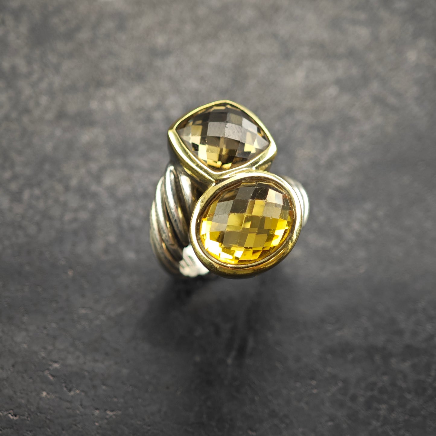 Vintage David Yurman Citrine & Smoky Quartz 18k Bezel Sterling Silver Ring Sz 5 1/2 R6574