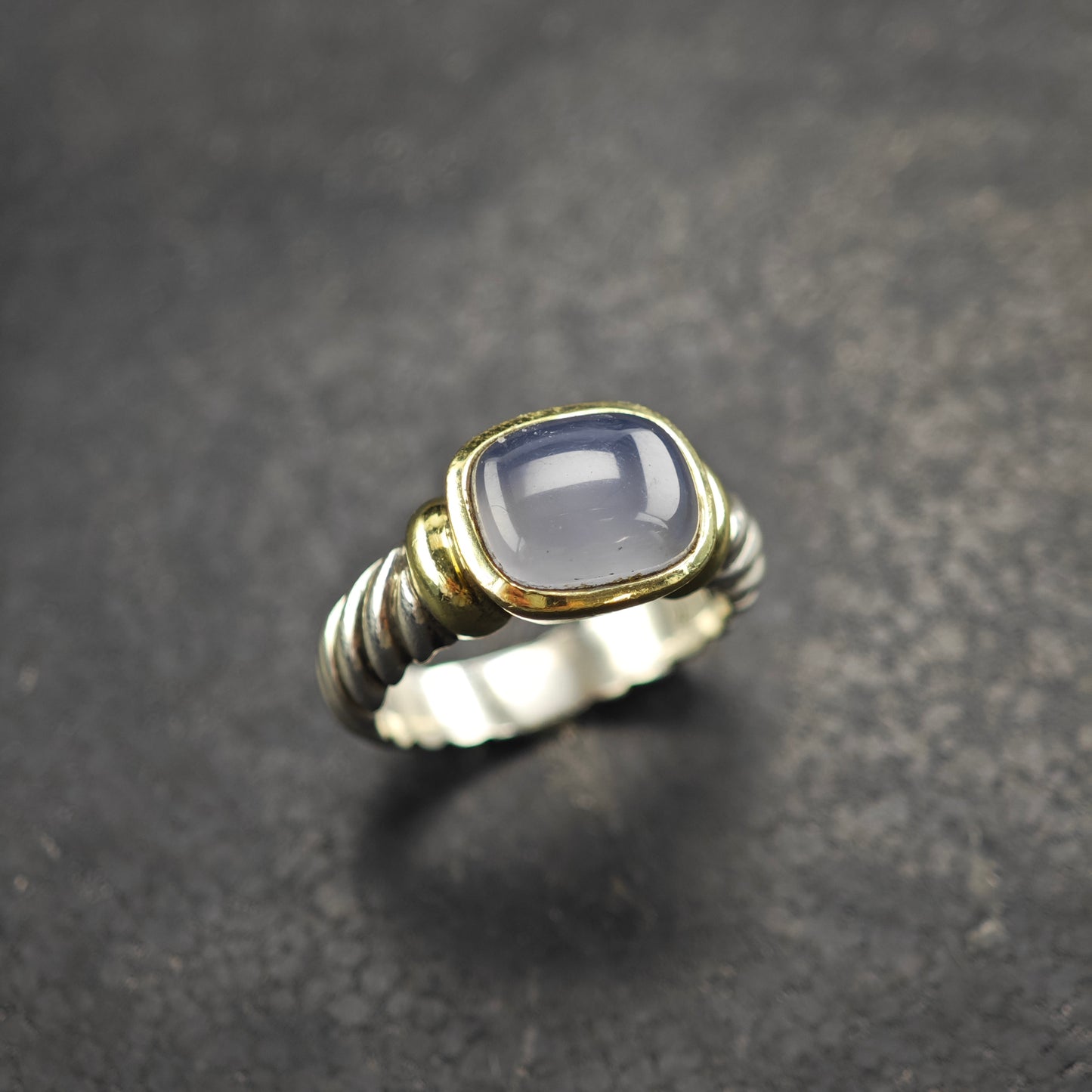 Vintage David Yurman Chalcedony 14k Gold Bezel Sterling Silver Ring Sz 6 3/4  R6581