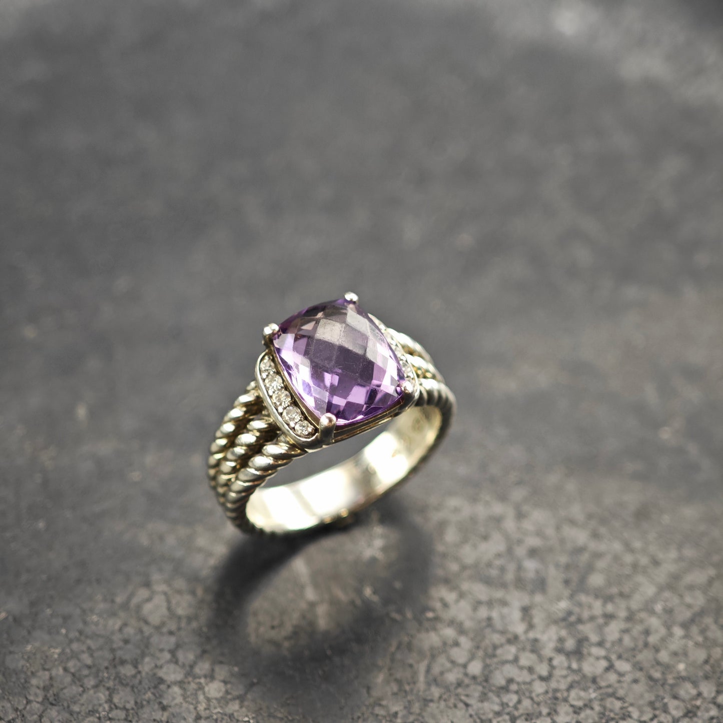 Vintage David Yurman Amethyst & Diamond Sterling Silver Ring Sz 5 3/4 R6603