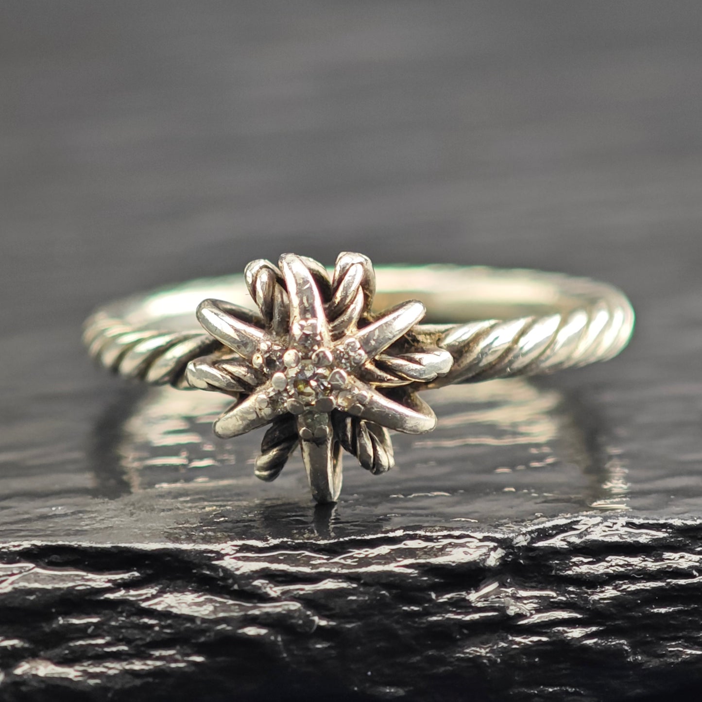 AS IS Vintage David Yurman Diamond Starburst Sterling Silver Ring Sz 8 R6584