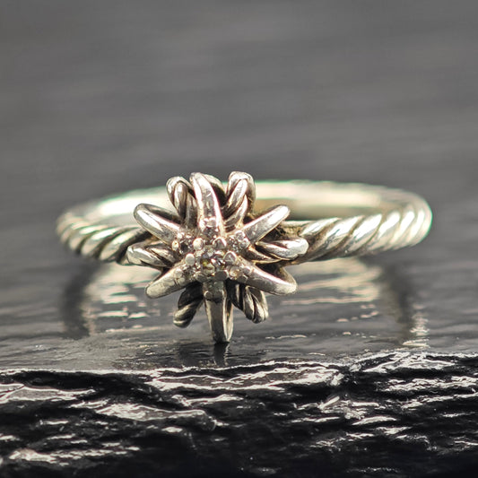 AS IS Vintage David Yurman Diamond Starburst Sterling Silver Ring Sz 8 R6584