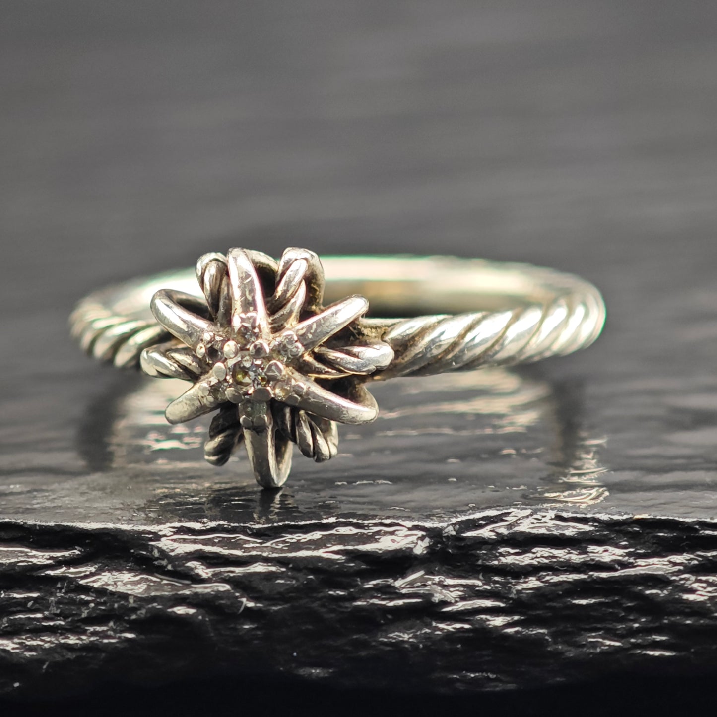 AS IS Vintage David Yurman Diamond Starburst Sterling Silver Ring Sz 8 R6584