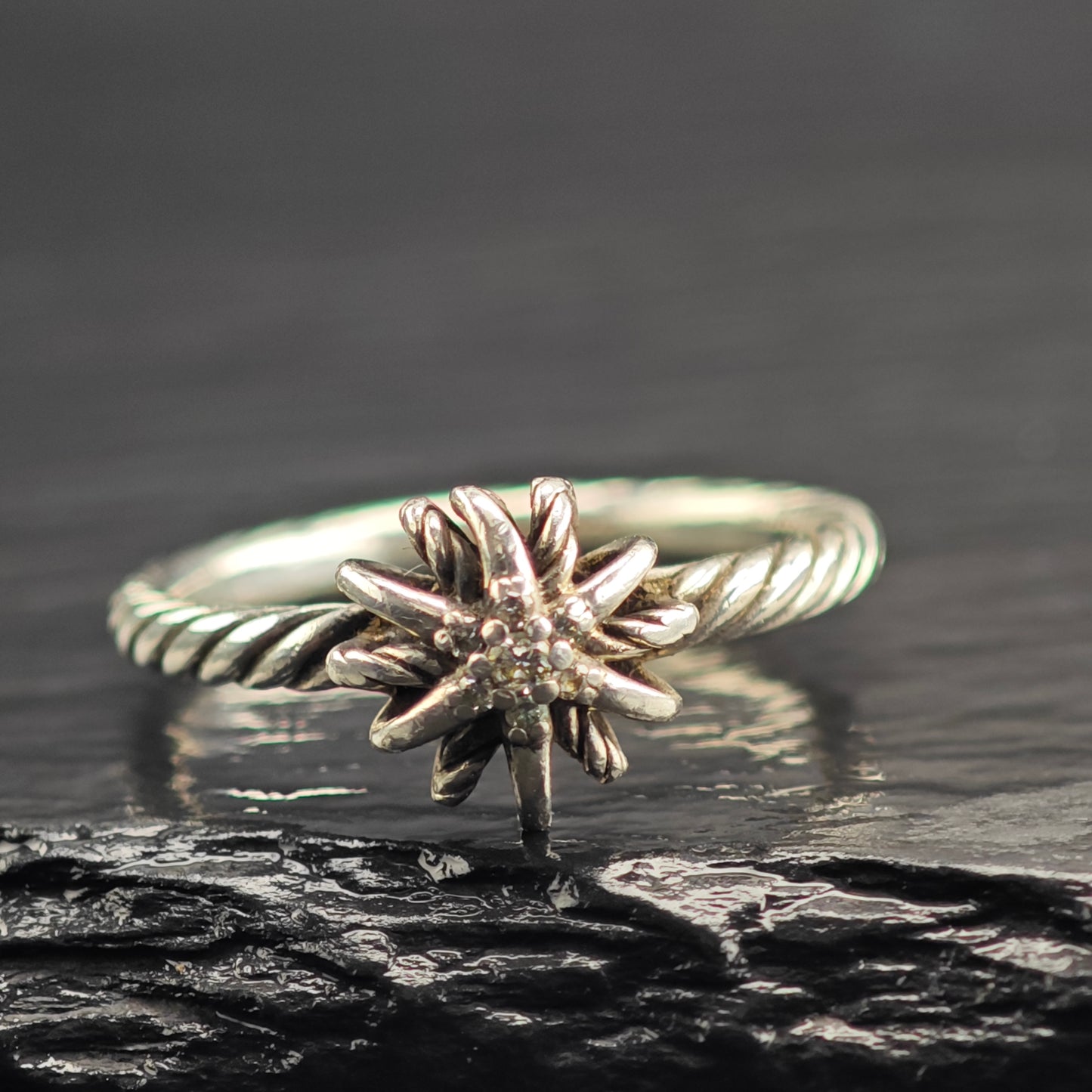 AS IS Vintage David Yurman Diamond Starburst Sterling Silver Ring Sz 8 R6584