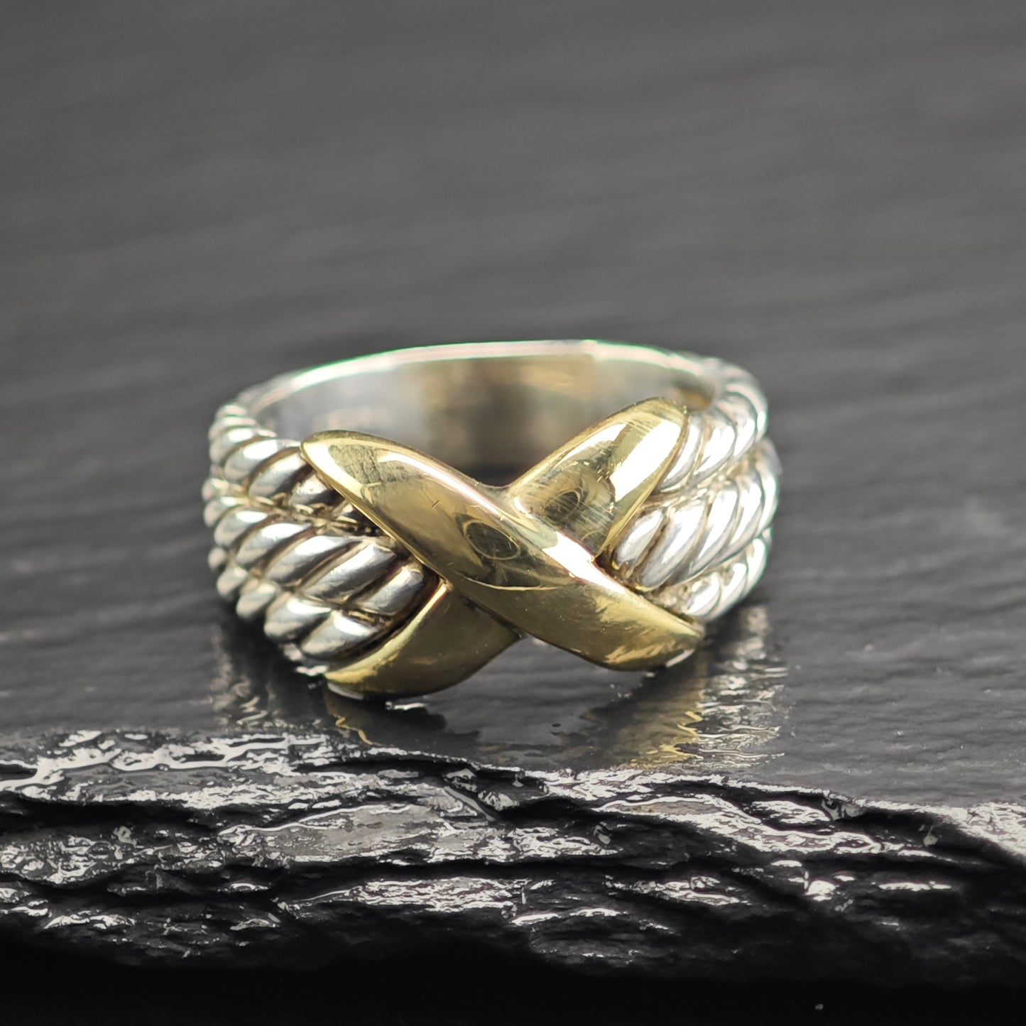 Vintage David Yurman 14K Gold Accent Band Sterling Silver Ring Sz 8 R6688