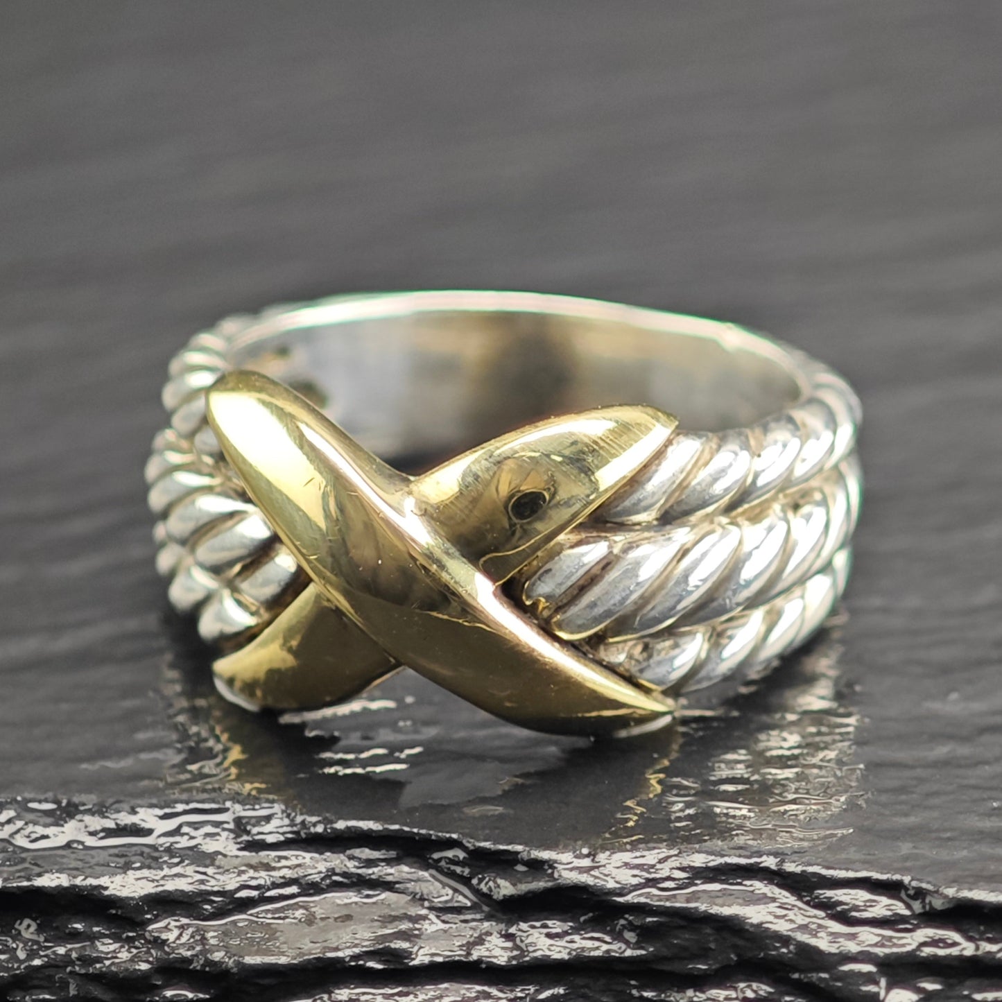 Vintage David Yurman 14K Gold Accent Band Sterling Silver Ring Sz 8 R6688