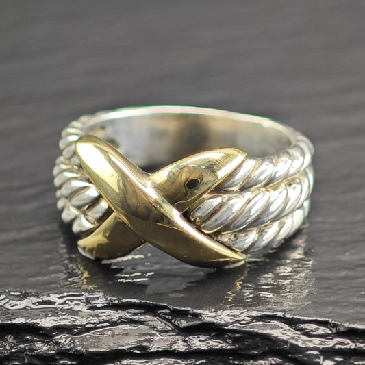Vintage David Yurman 14K Gold Accent Band Sterling Silver Ring Sz 8 R6688