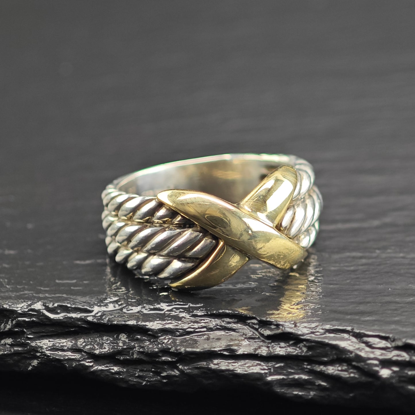 Vintage David Yurman 14K Gold Accent Band Sterling Silver Ring Sz 8 R6688