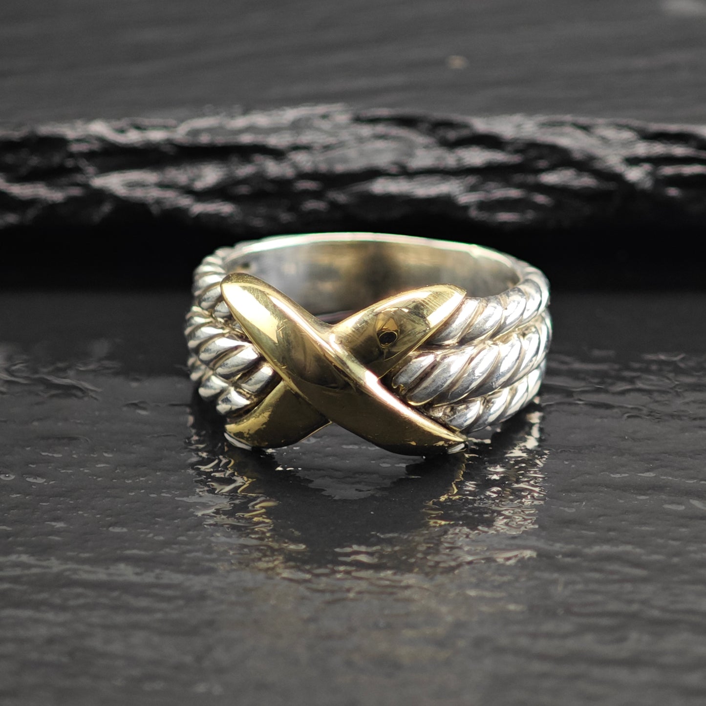 Vintage David Yurman 14K Gold Accent Band Sterling Silver Ring Sz 8 R6688