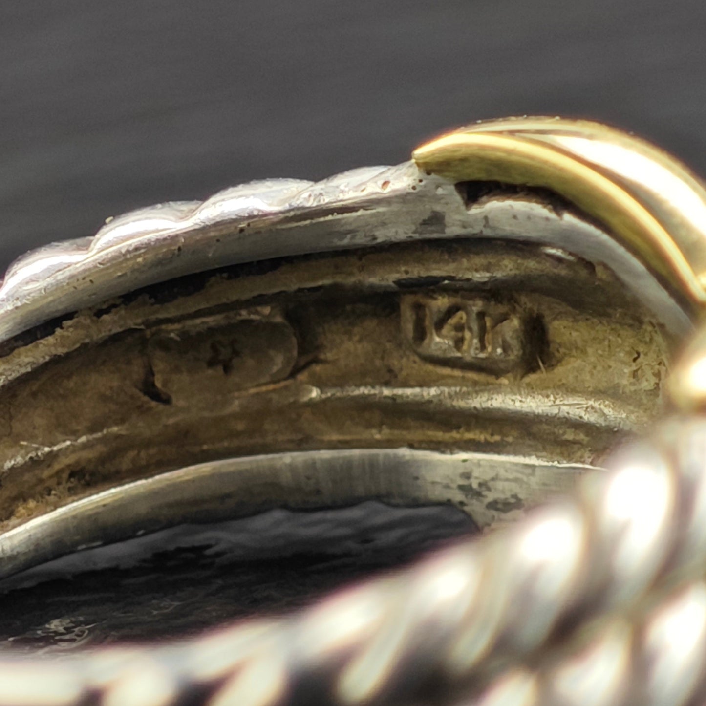 Vintage David Yurman 14K Gold Accent Band Sterling Silver Ring Sz 8 R6688