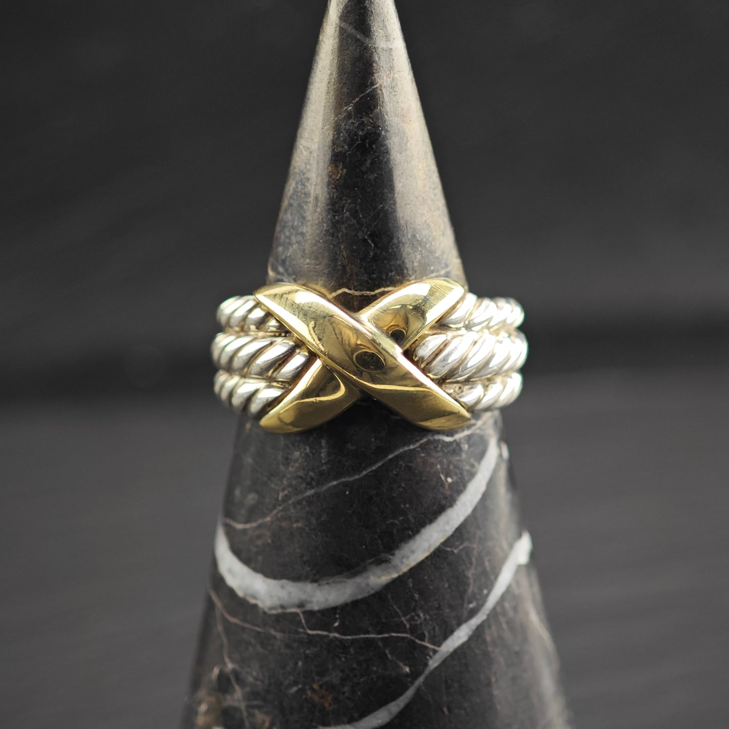 Vintage David Yurman 14K Gold Accent Band Sterling Silver Ring Sz 8 R6688