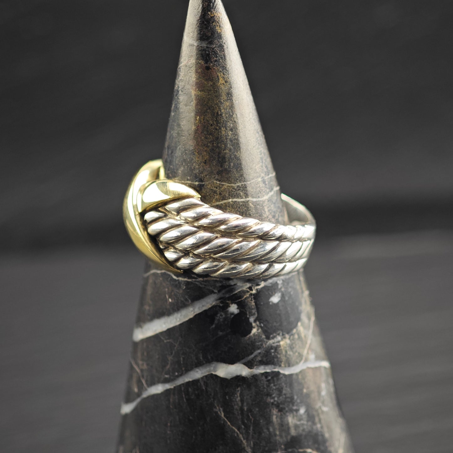 Vintage David Yurman 14K Gold Accent Band Sterling Silver Ring Sz 8 R6688