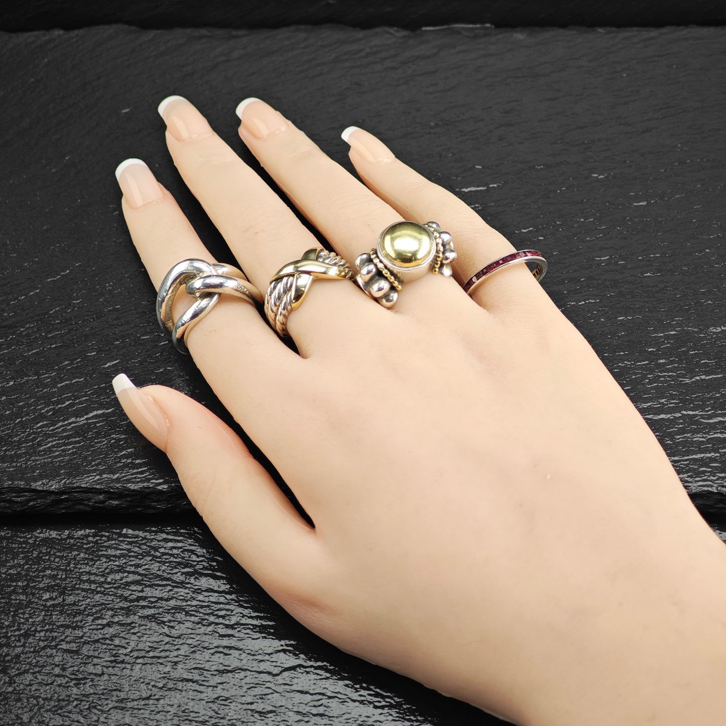Vintage David Yurman 14K Gold Accent Band Sterling Silver Ring Sz 8 R6688