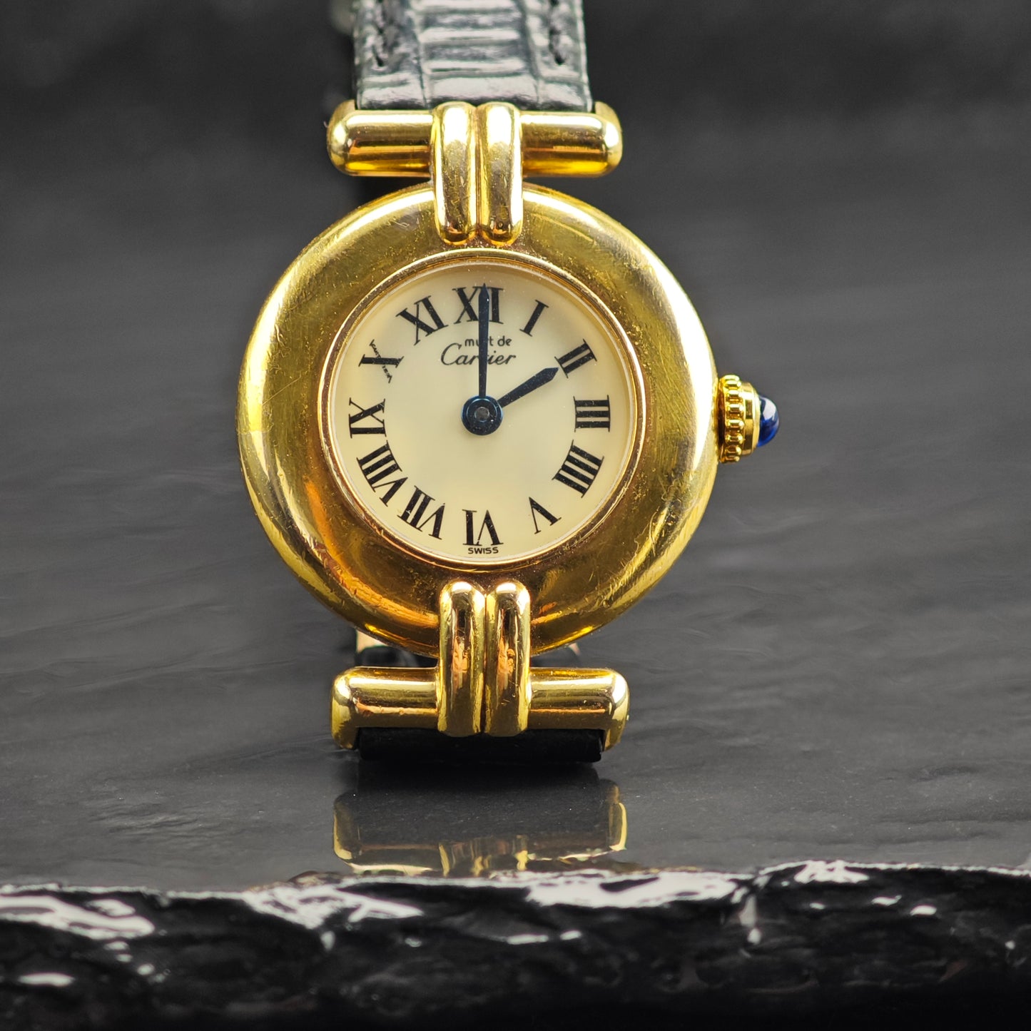 Cartier Paris Vermeil Quartz Argent Swiss Made Blue Dial Sapphire Crown MICS0391