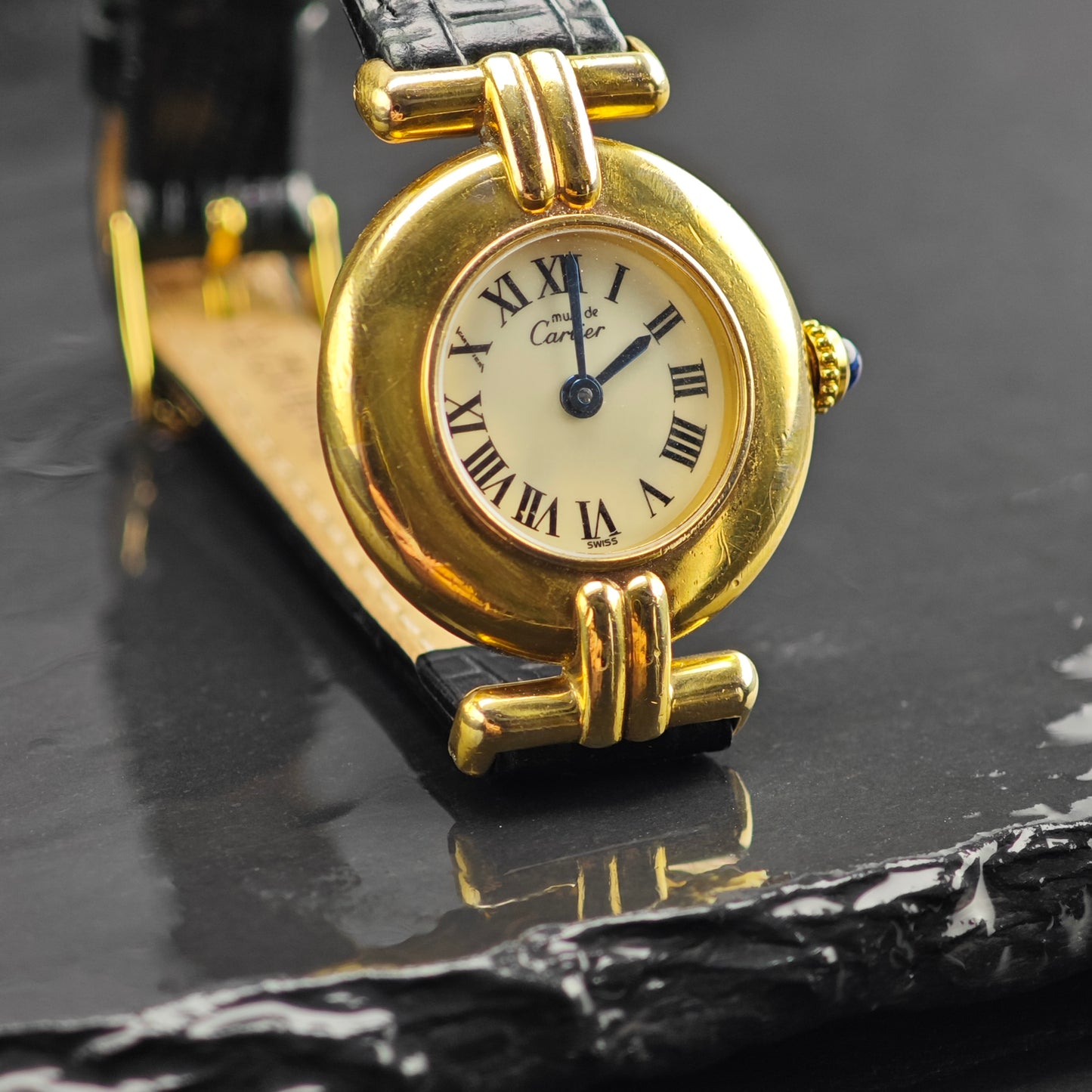 Cartier Paris Vermeil Quartz Argent Swiss Made Blue Dial Sapphire Crown MICS0391